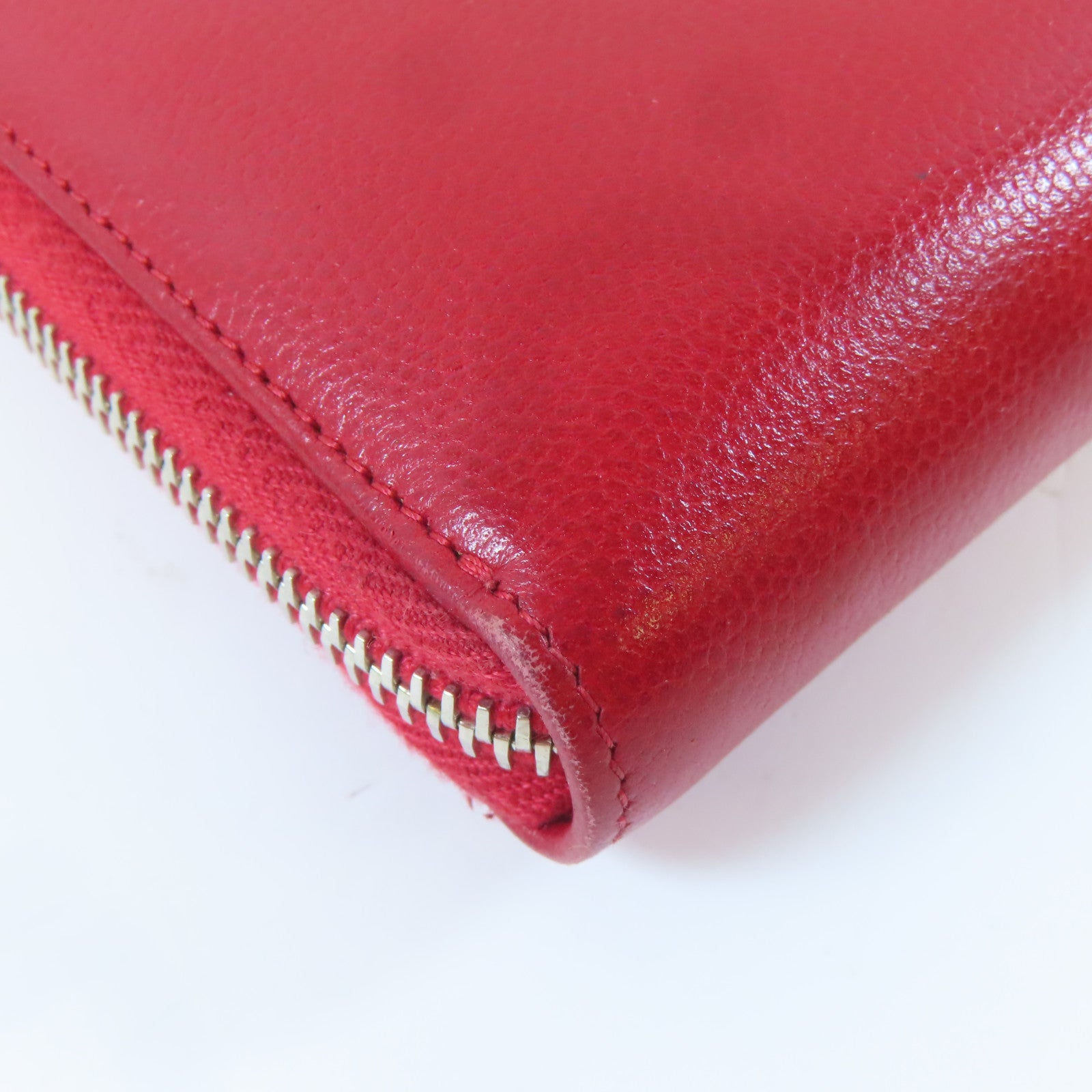 CHANEL 牛皮皮革Long Wallet銀扣長錢包紅色