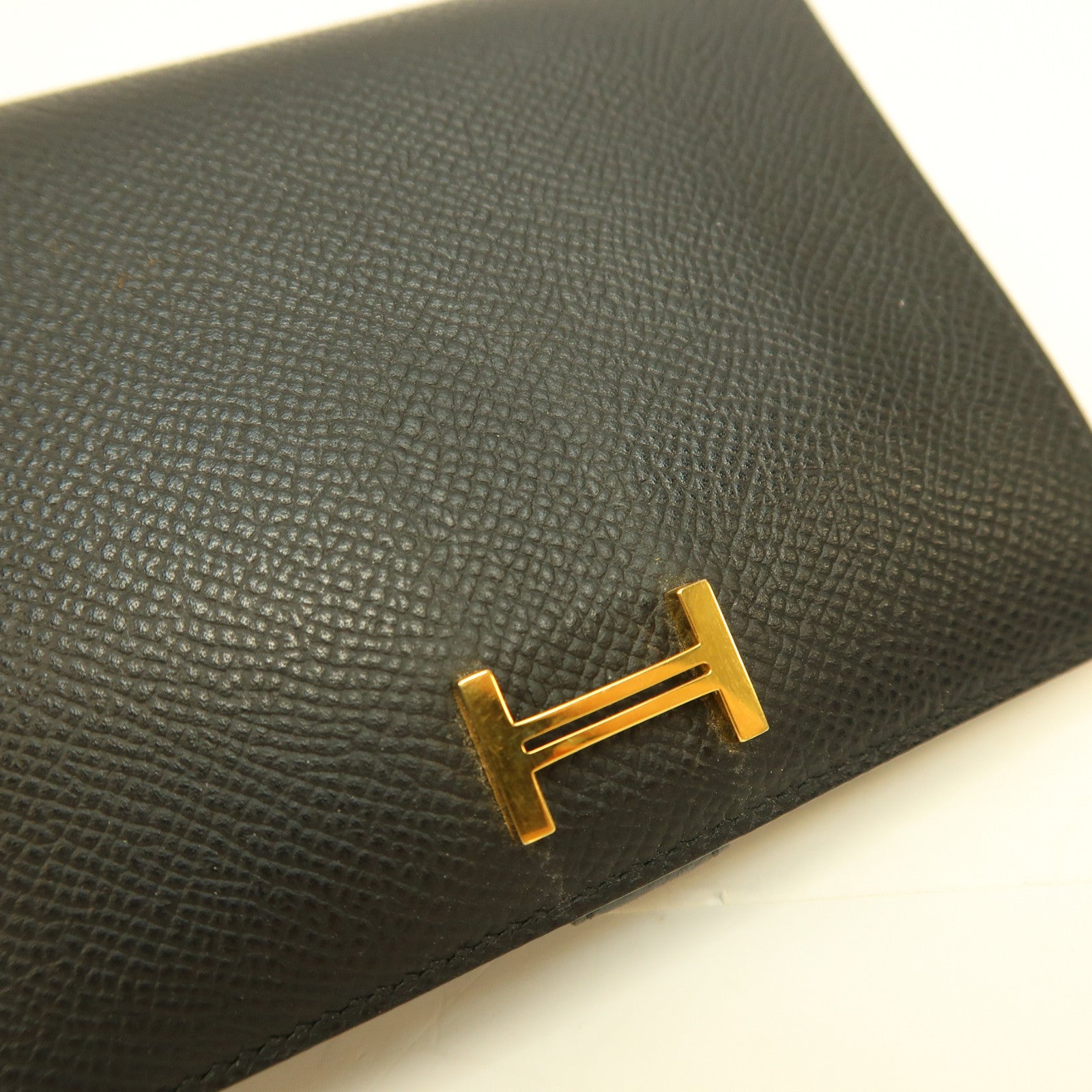 HERMES Epsom皮革Bearn Compact Wallet金扣錢包黑色