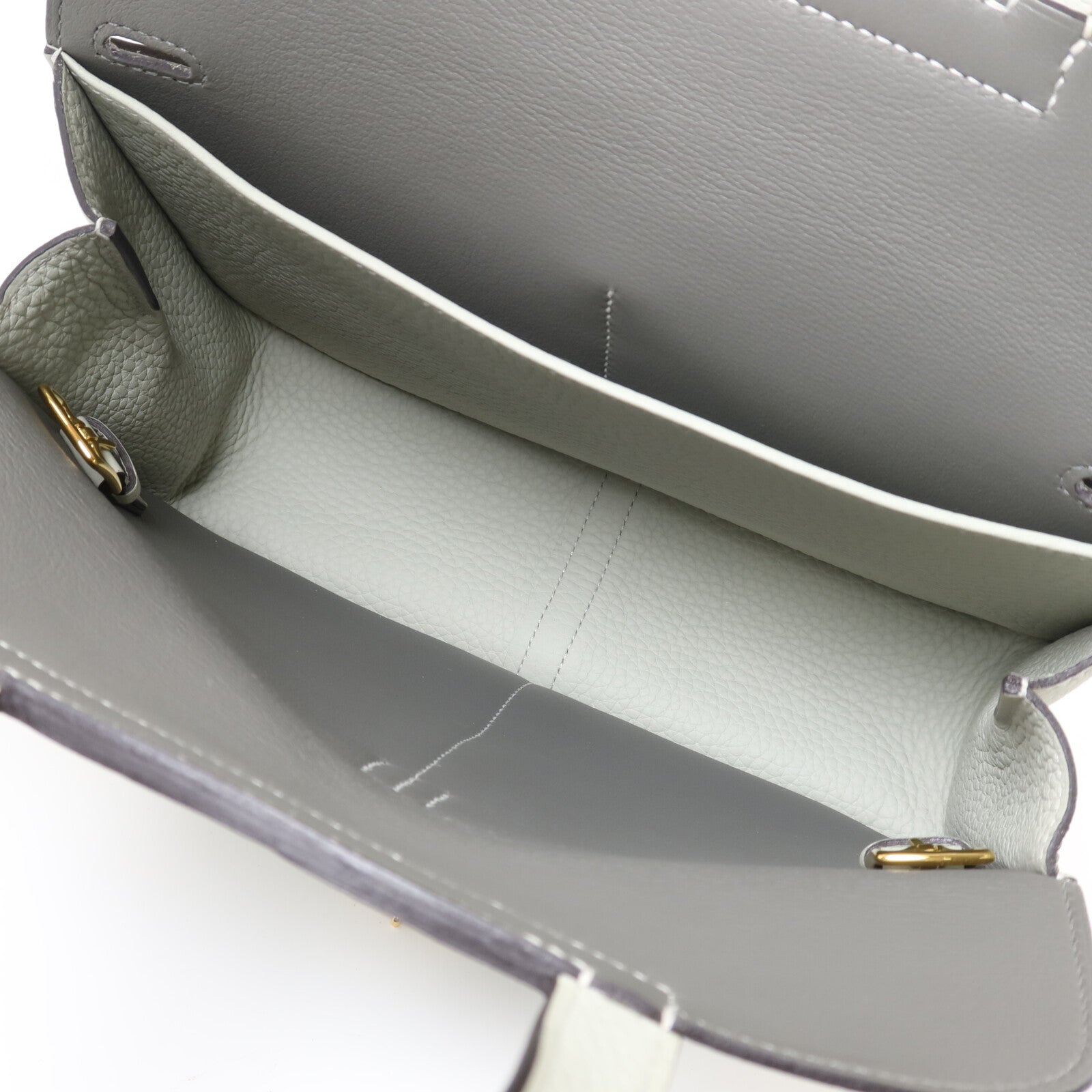 HERMES Clemence皮革Halzan 25金扣手挽肩背兩用袋Gris Neve/Gris Meyer