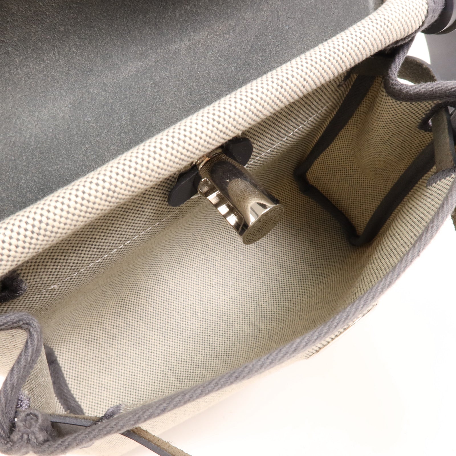 HERMES 【激減優惠】Toile H帆布Mini Herbag銀扣肩背袋Ardoise