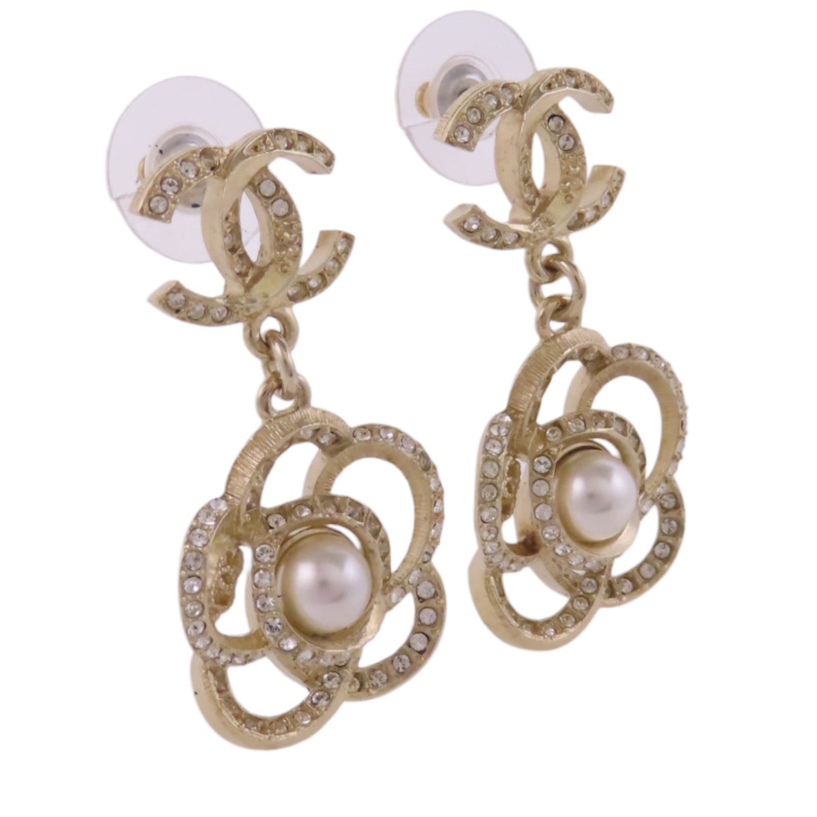 CHANEL CC GHW Earrings A18P Metal PVC Rhinestone White