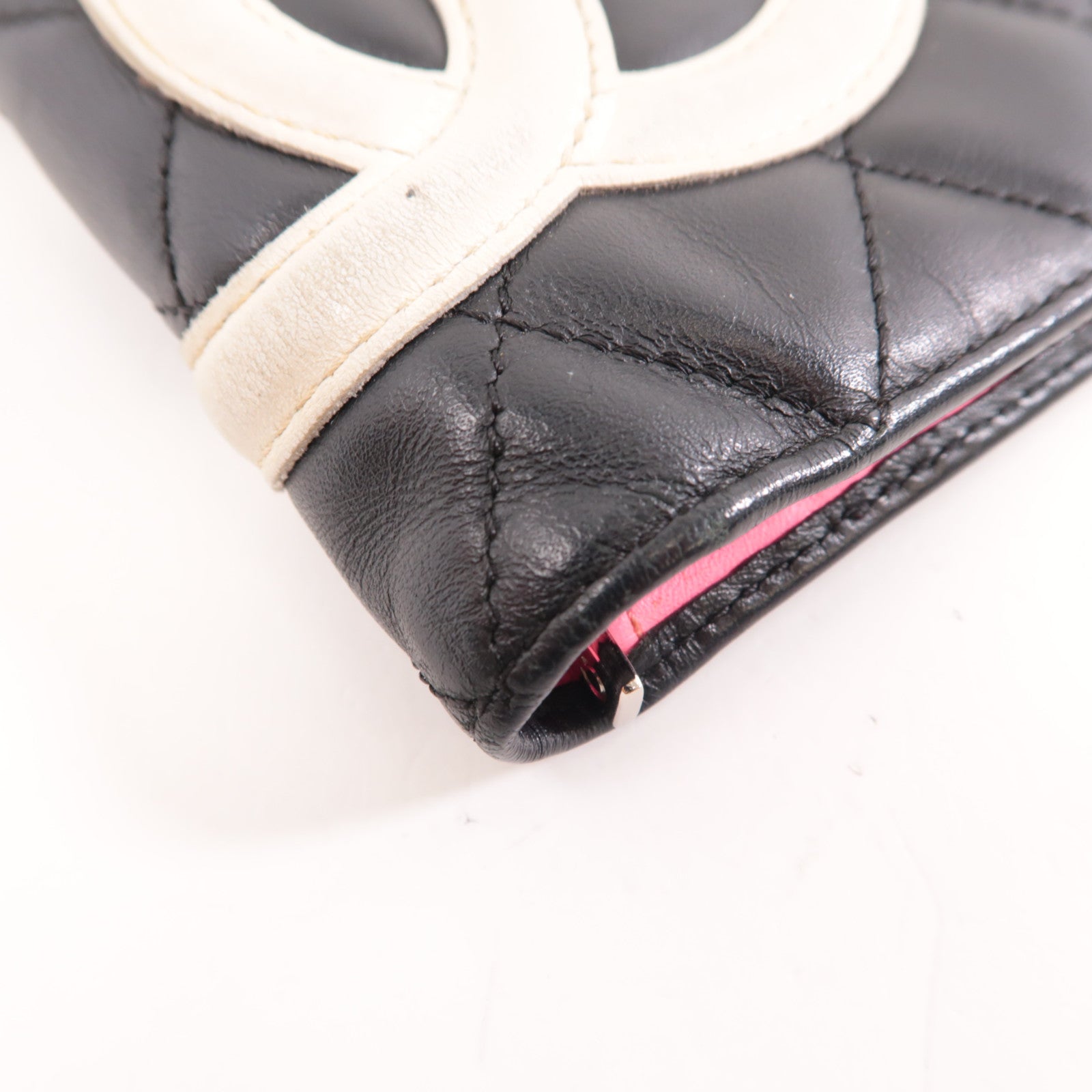 CHANEL 菱格牛皮皮革Cambon Long Wallet銀扣長錢包黑色