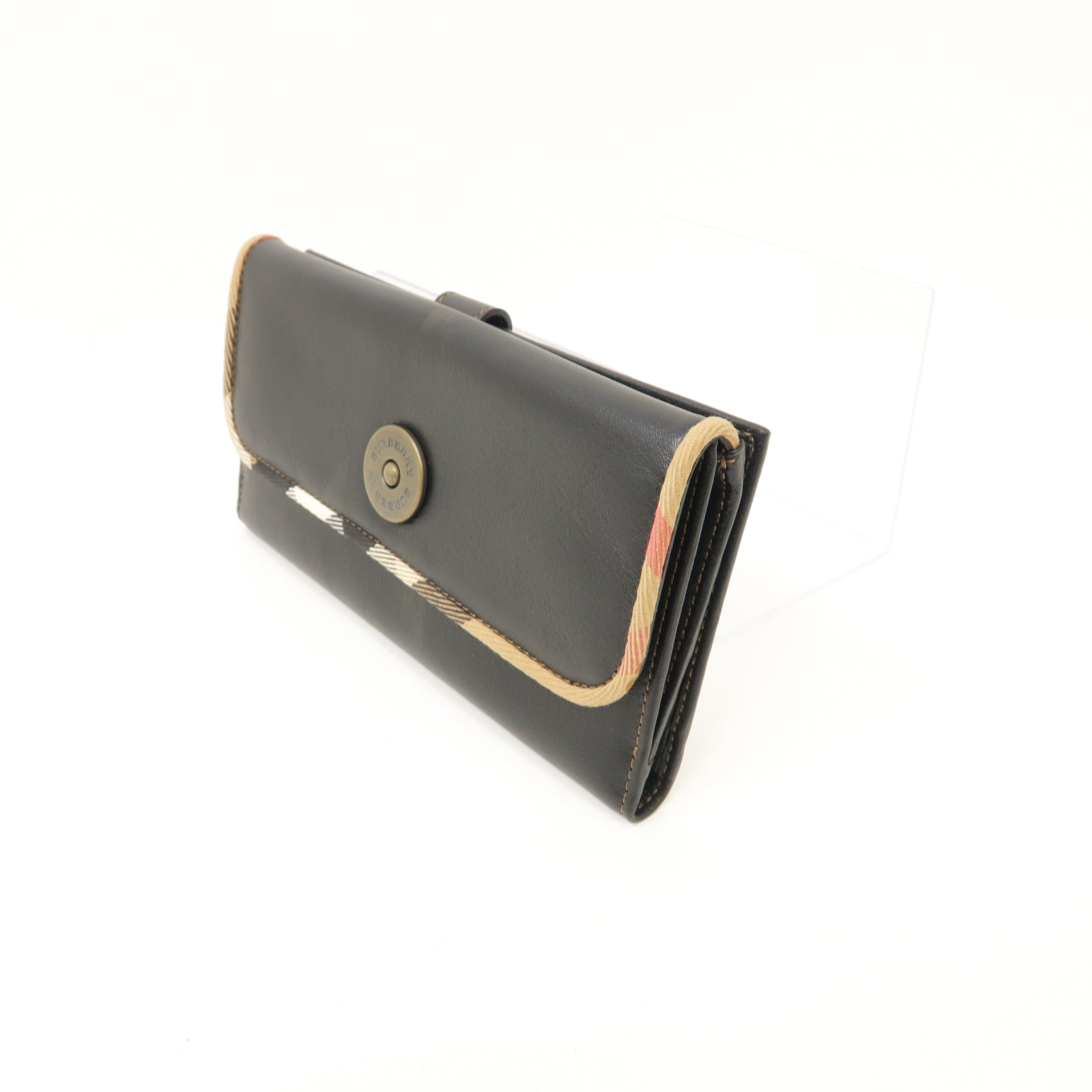 BURBERRY 【激減優惠】牛皮皮革Wallet金扣啪鈕長錢包黑色– Brand