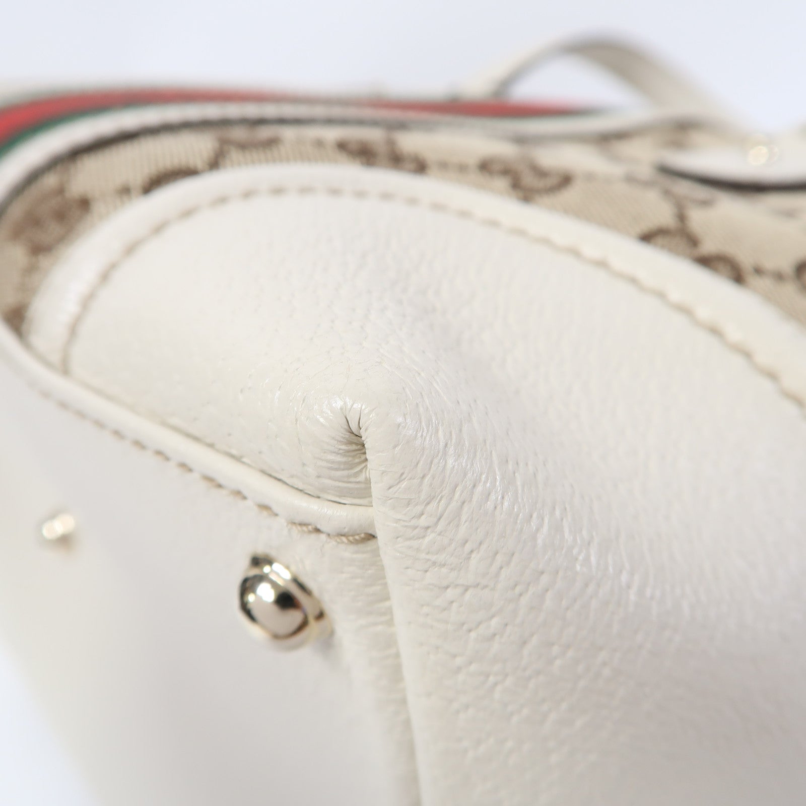 GUCCI 帆布/皮革Hand Bag金扣手挽袋啡色/白色