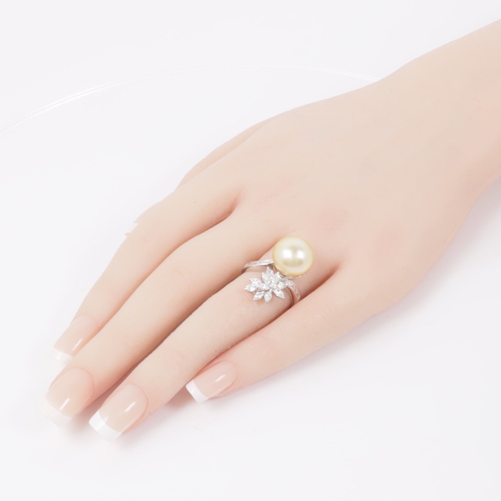 JEWELRY 18K白金Diamond Ring 8.9g珍珠/0.96ct鑽石戒指US#6