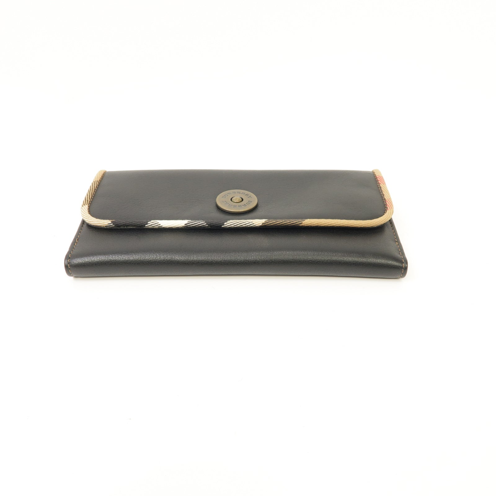 BURBERRY 【激減優惠】牛皮皮革Wallet金扣啪鈕長錢包黑色