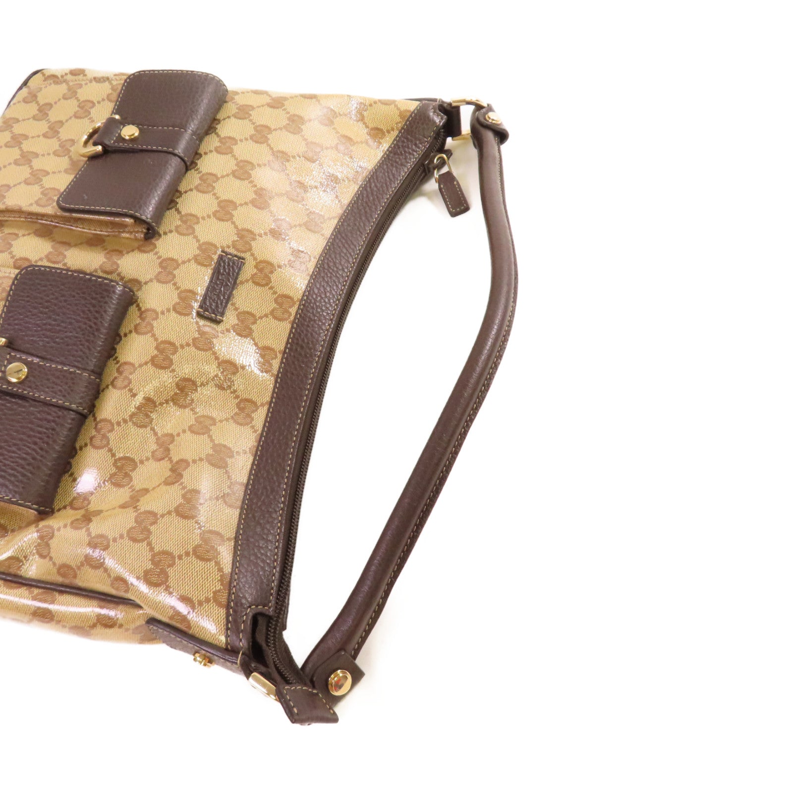 GUCCI 【激減優惠】塗層帆布Abbey Pocket Hobo金扣肩背袋啡色