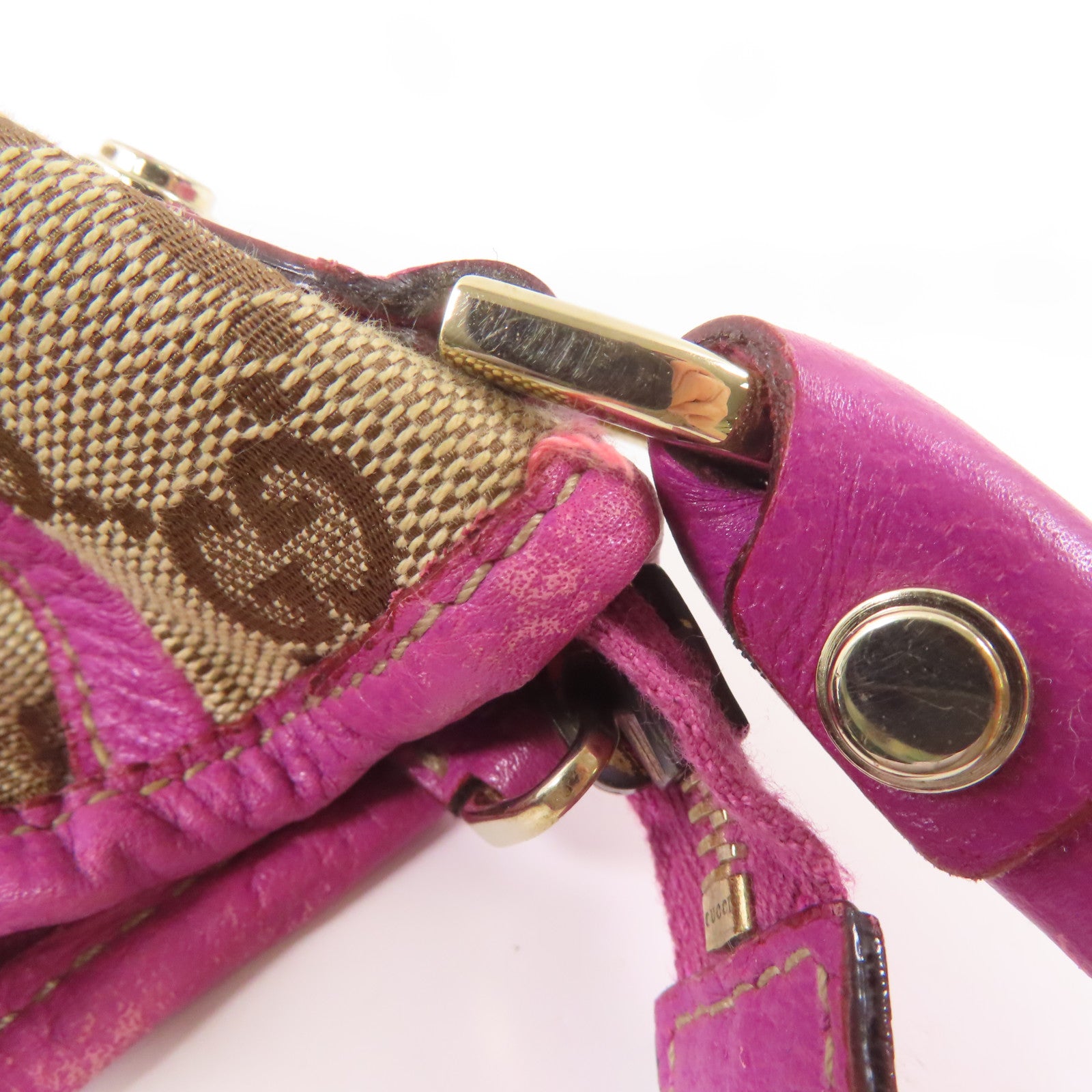 GUCCI 帆布Abbey Hand Bag金扣手挽袋棕色/紫色