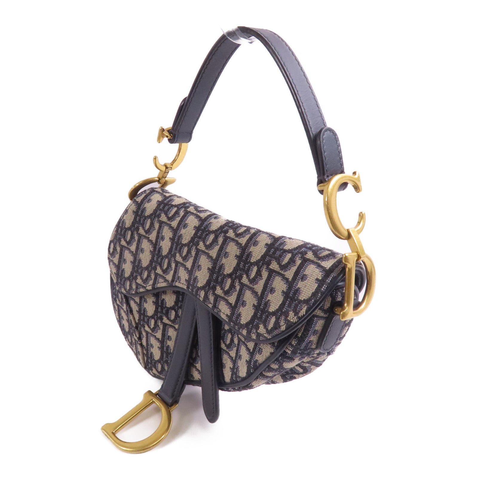Dior CD GHW Saddle Handbag Canvas Navy/Beige