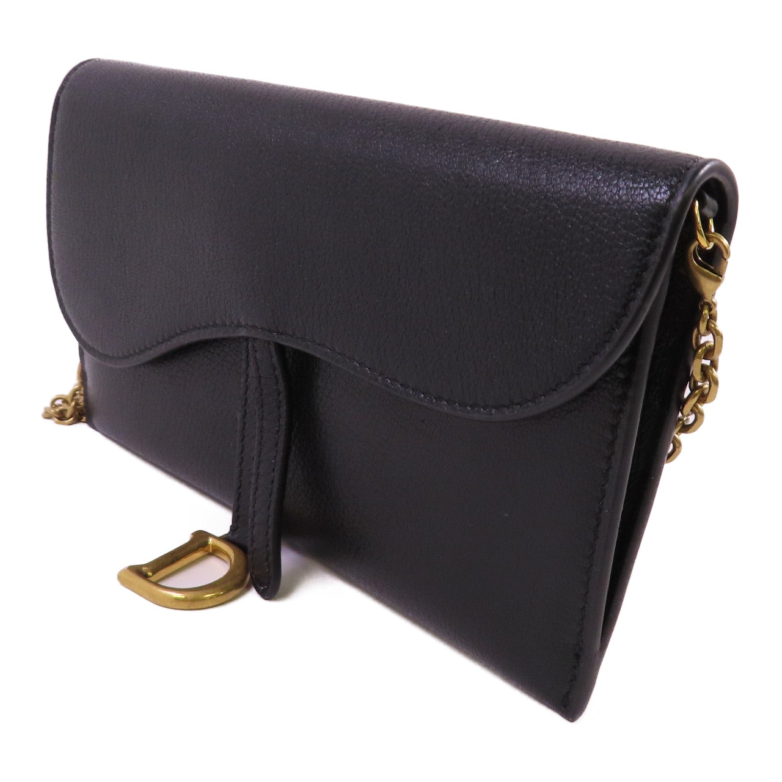 Dior 牛皮皮革Saddle Long Wallet With Chain Shoulder Bag金扣錢包肩背袋黑色