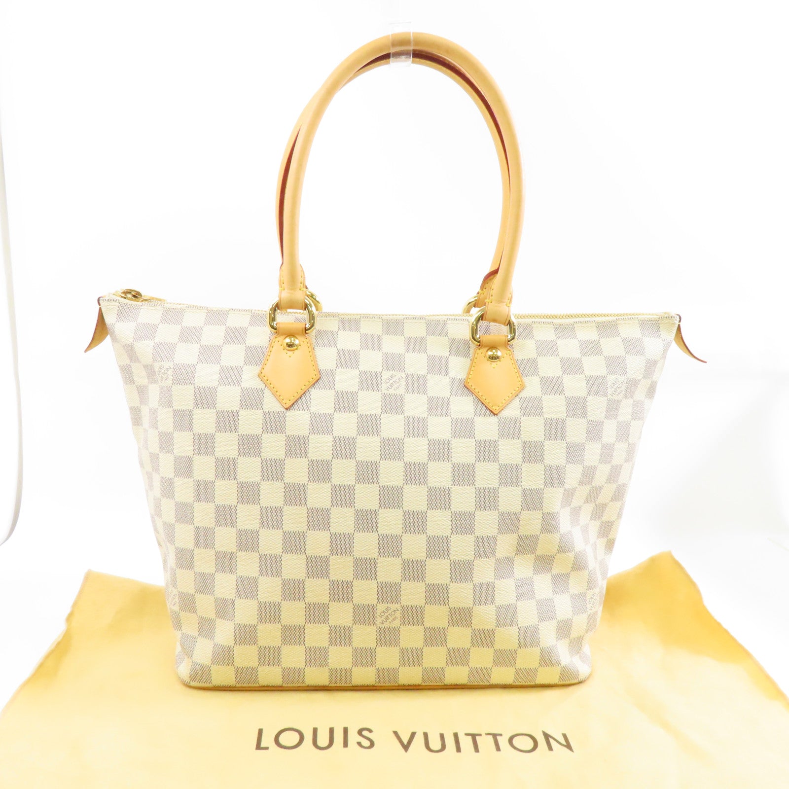 LOUIS VUITTON 【激減優惠】Damier Azur Saleya MM金扣手挽袋/肩背袋白色