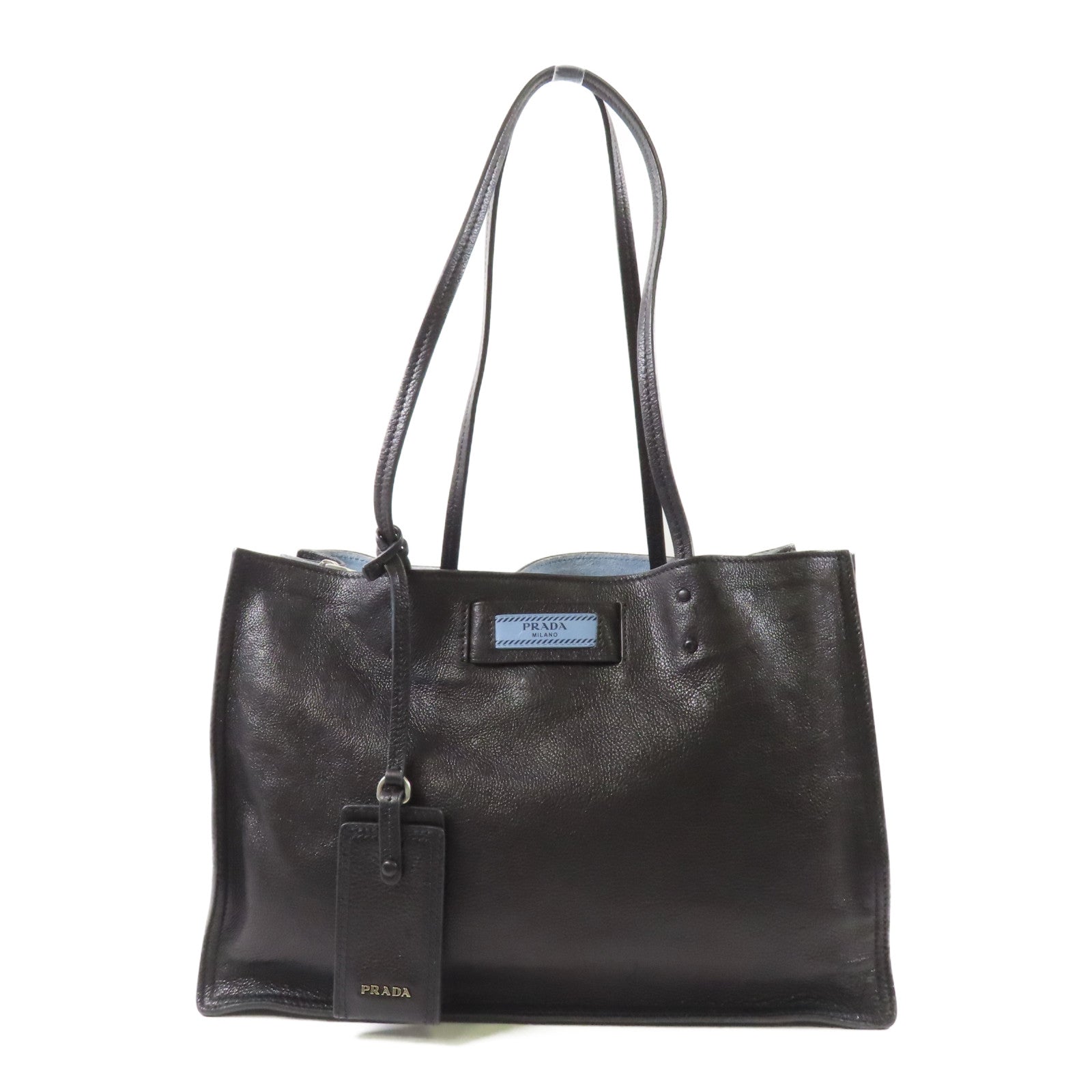PRADA Glace Calf牛皮皮革/麂皮皮革Tote Bag銀扣肩背袋