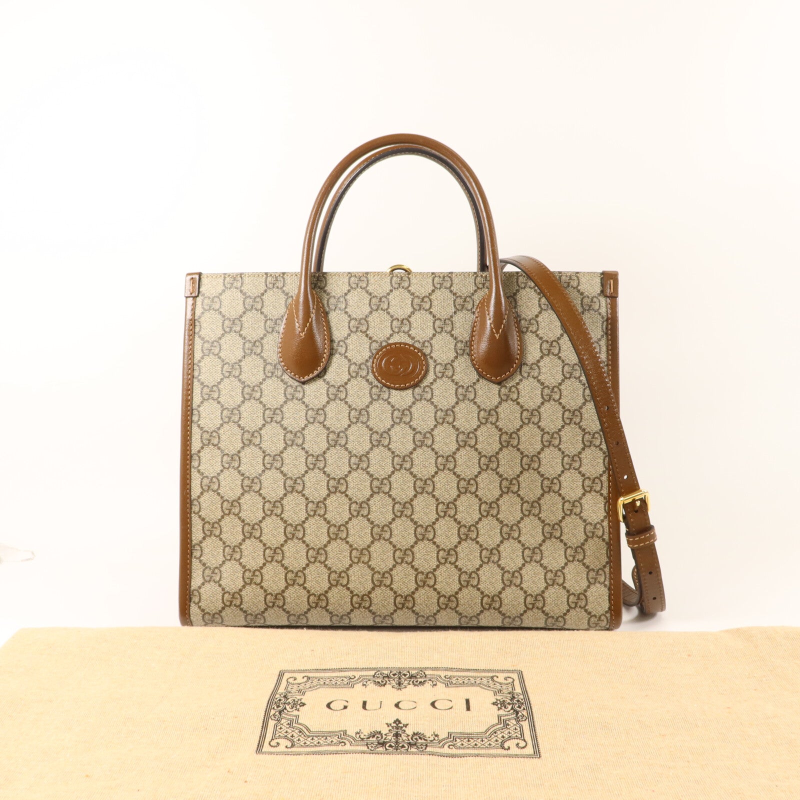 GUCCI 塗層帆布Interlocking G手挽肩背兩用袋