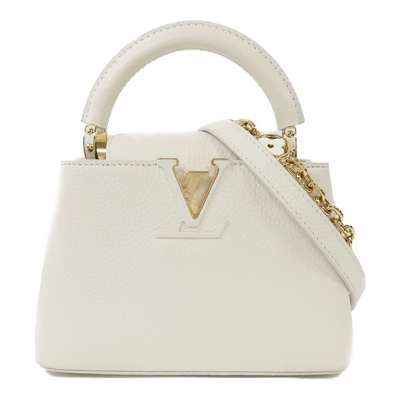 LOUIS VUITTON 牛皮皮革Capucines Mini金扣手挽肩背兩用袋白色
