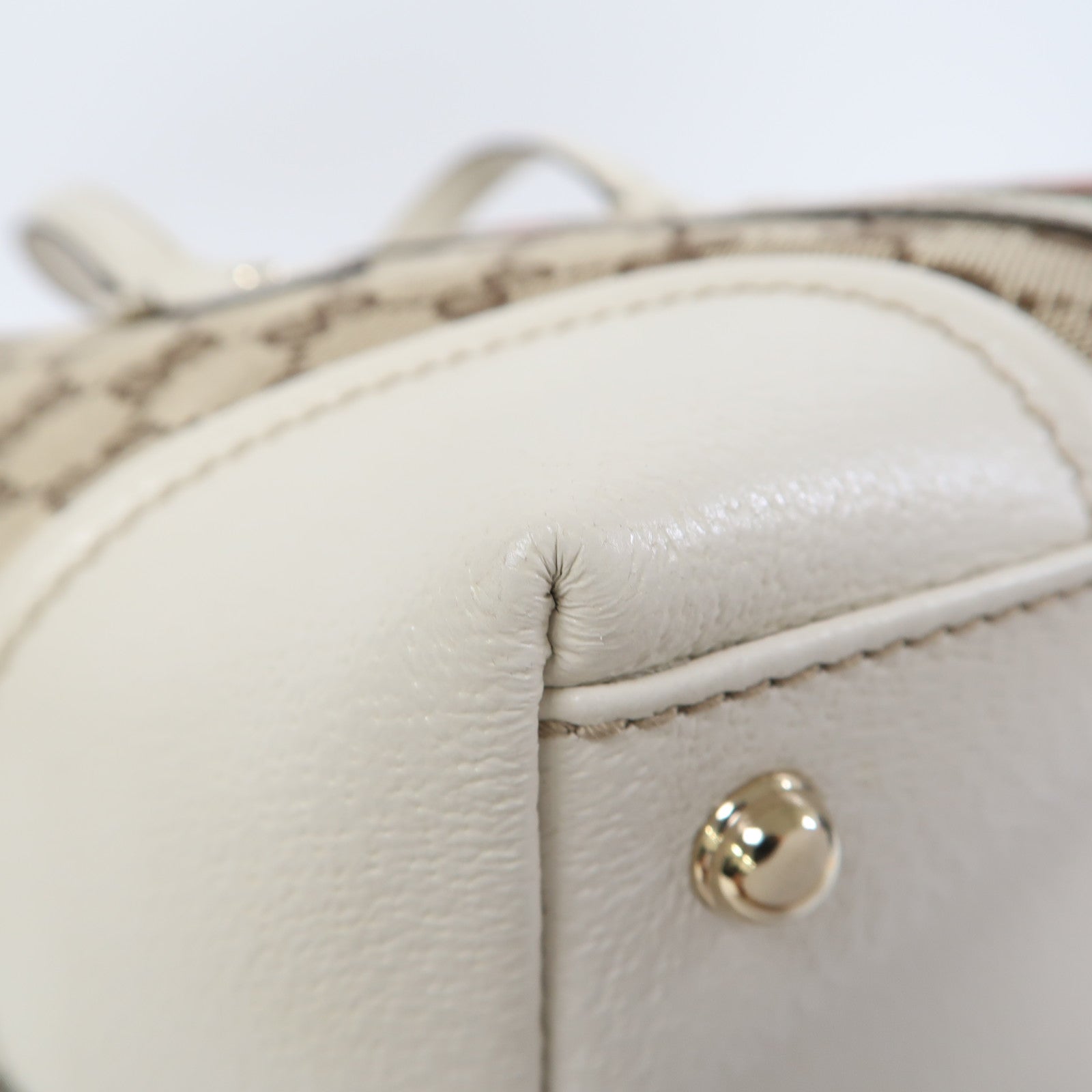 GUCCI 帆布/皮革Hand Bag金扣手挽袋啡色/白色