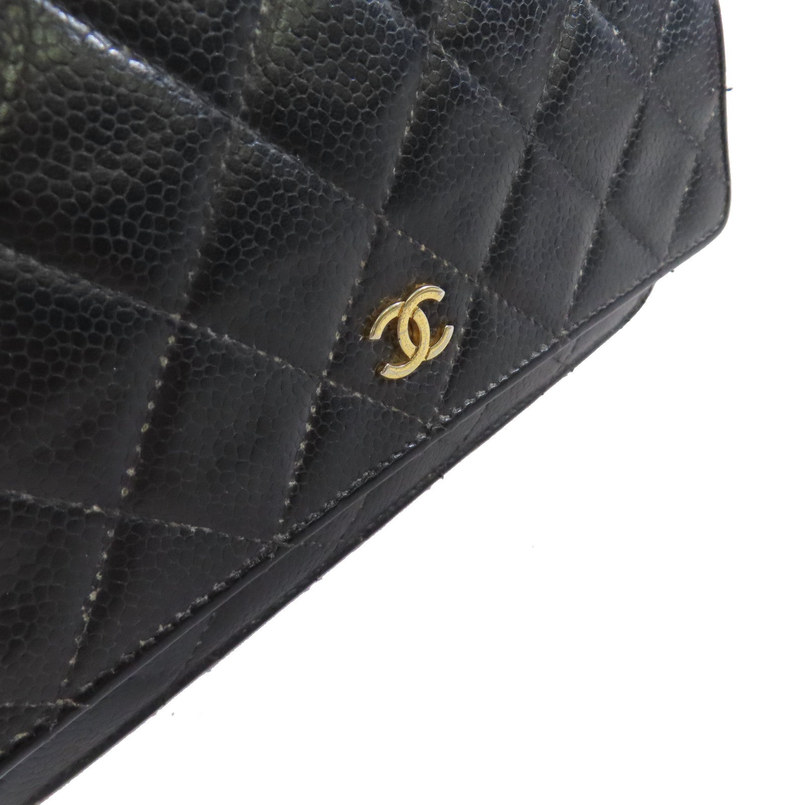 CHANEL 【激減優惠】菱格Caviar皮革WOC Wallet On Chain Shoulder Bag金扣鏈帶肩背袋黑色