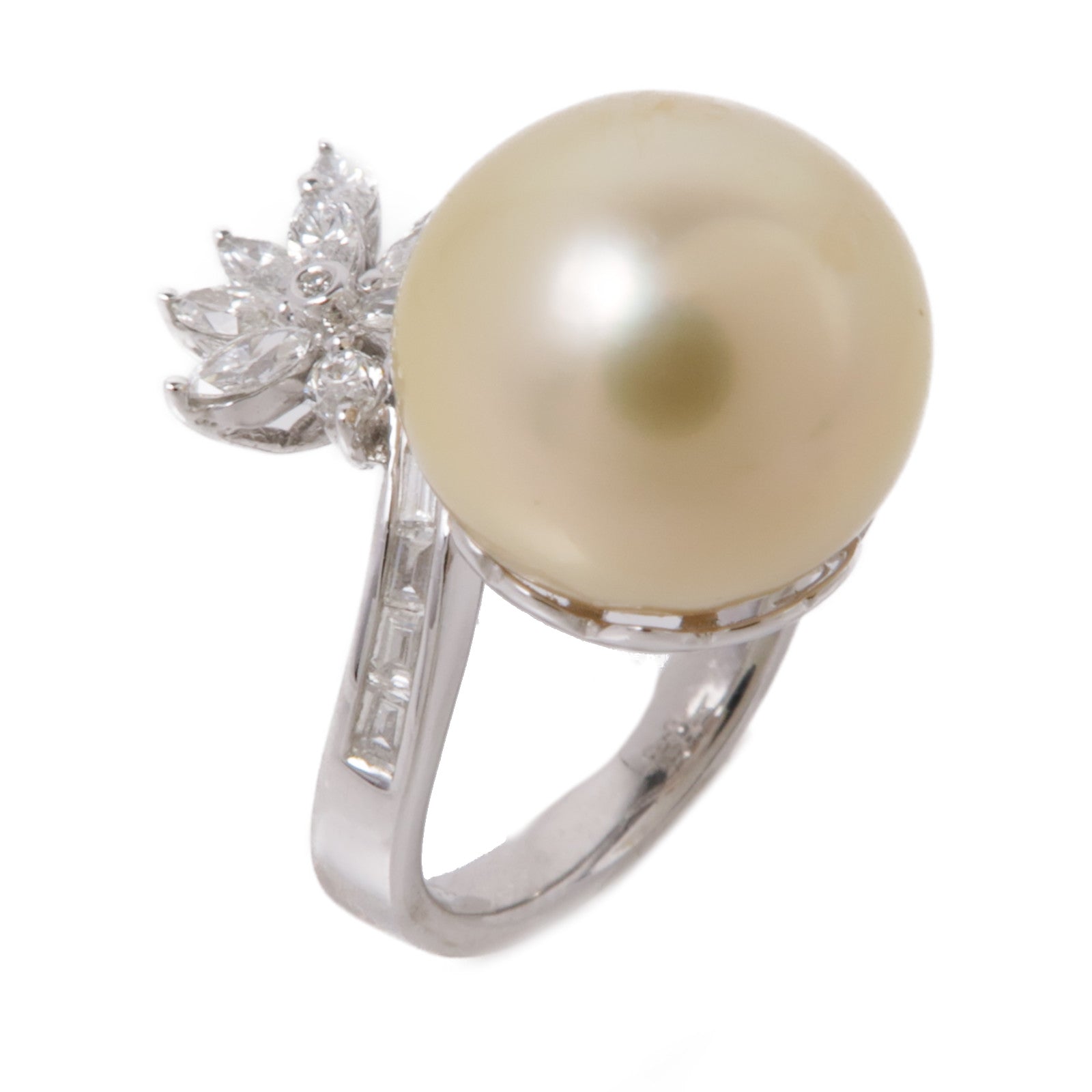 JEWELRY 18K白金Diamond Ring 8.9g珍珠/0.96ct鑽石戒指US#6