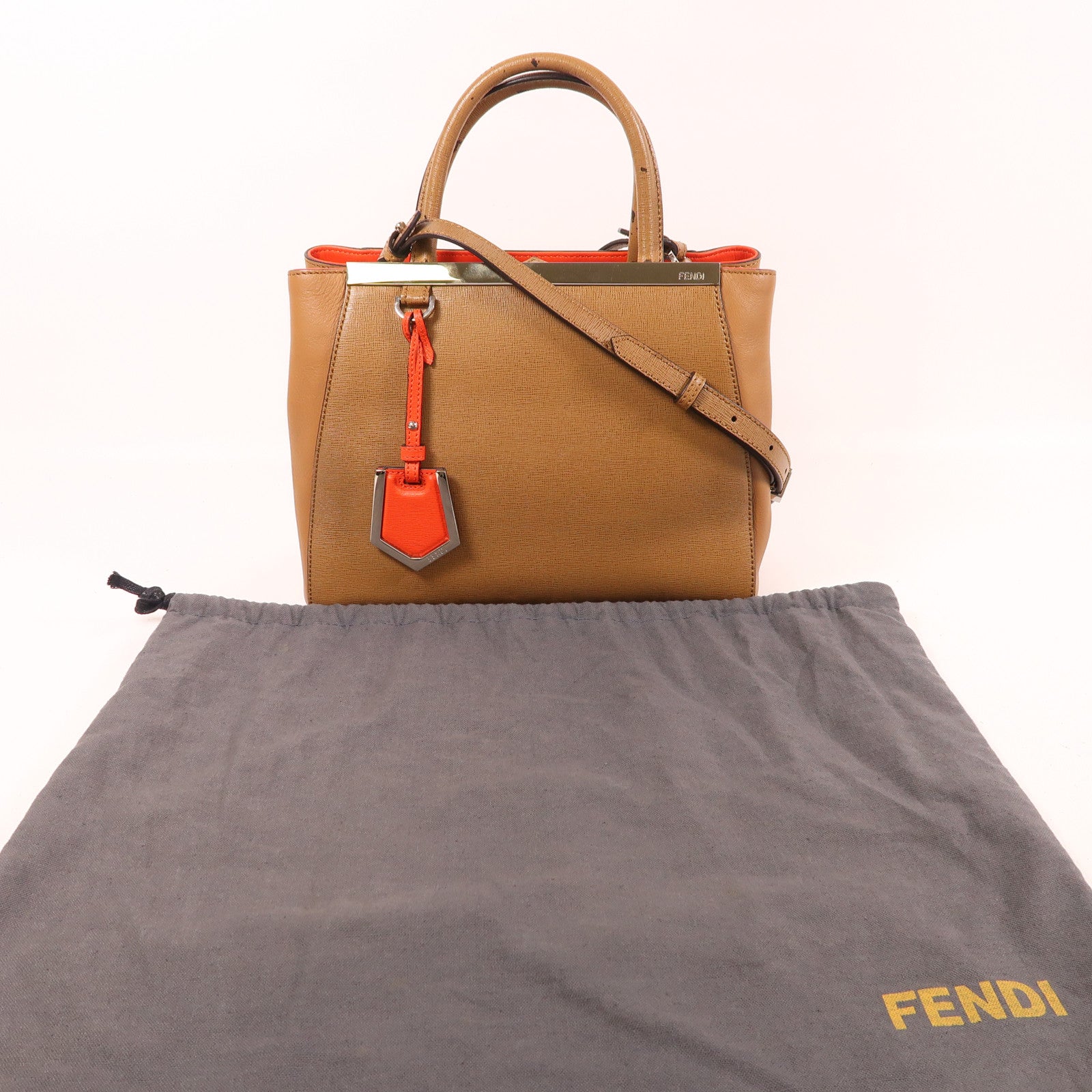 FENDI 羊皮皮革2 Way Shoulder銀扣手挽肩背兩用袋