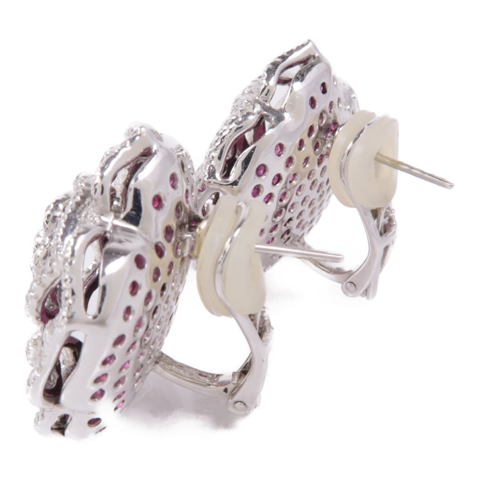 JEWELRY Ruby Diamond Earrings 18K White Gold