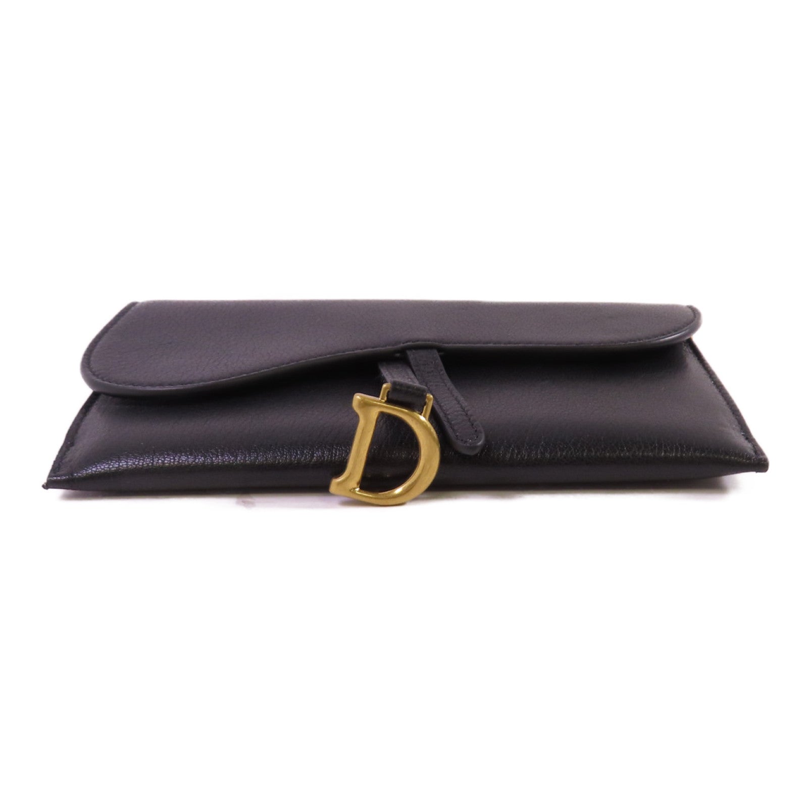 Dior 牛皮皮革Saddle Long Wallet With Chain Shoulder Bag金扣錢包肩背袋黑色