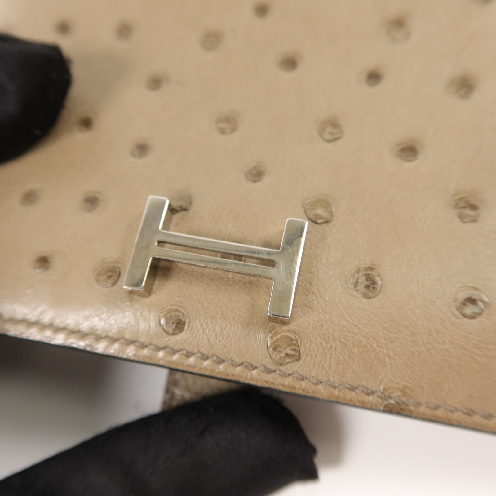 HERMES 鴕鳥皮革Bearn Bifold Wallet錢包Mousse