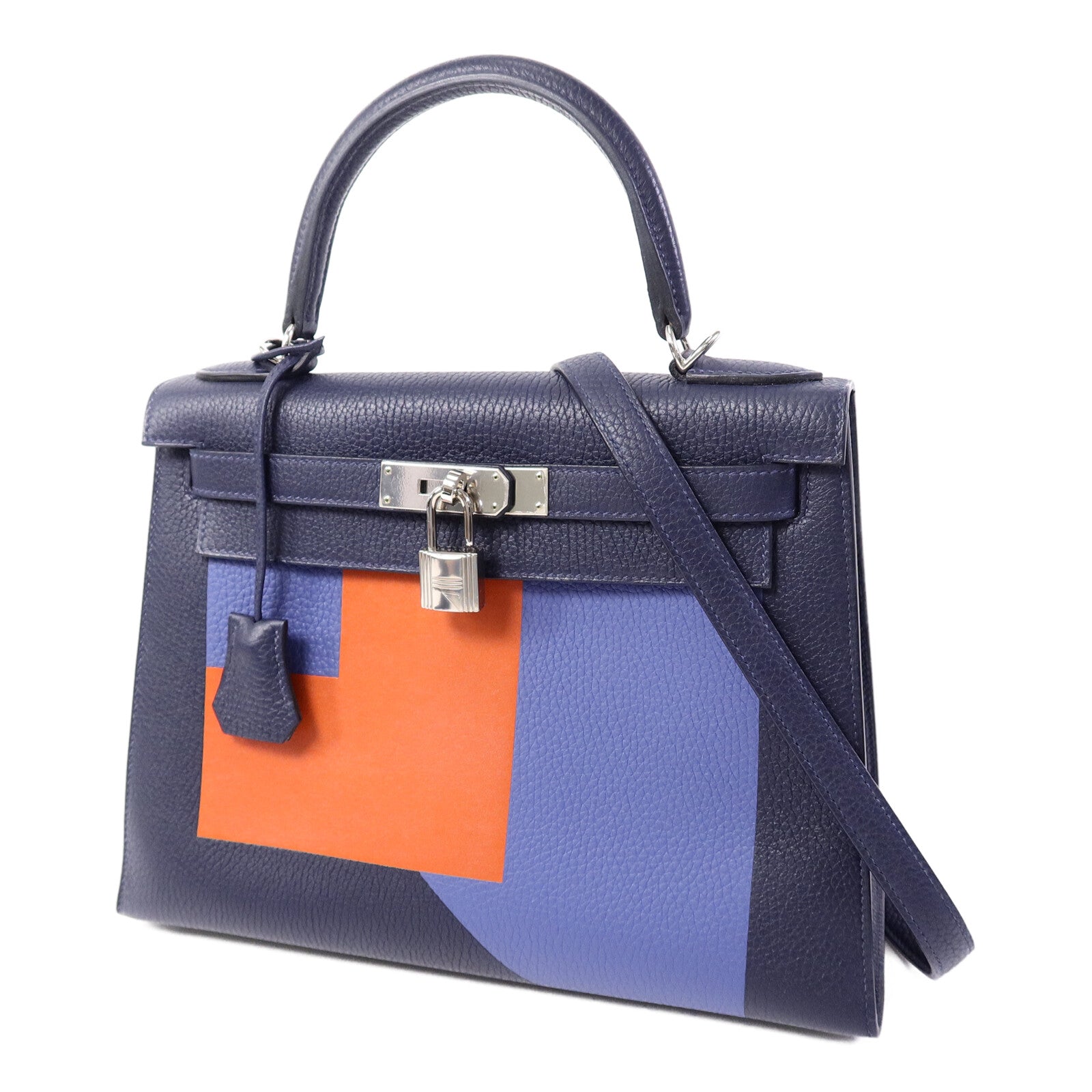 HERMES Clémence/Tadelakt皮革Kelly 28手挽肩背兩用袋Bleu Nuit/Bleu Brighton/Capucine