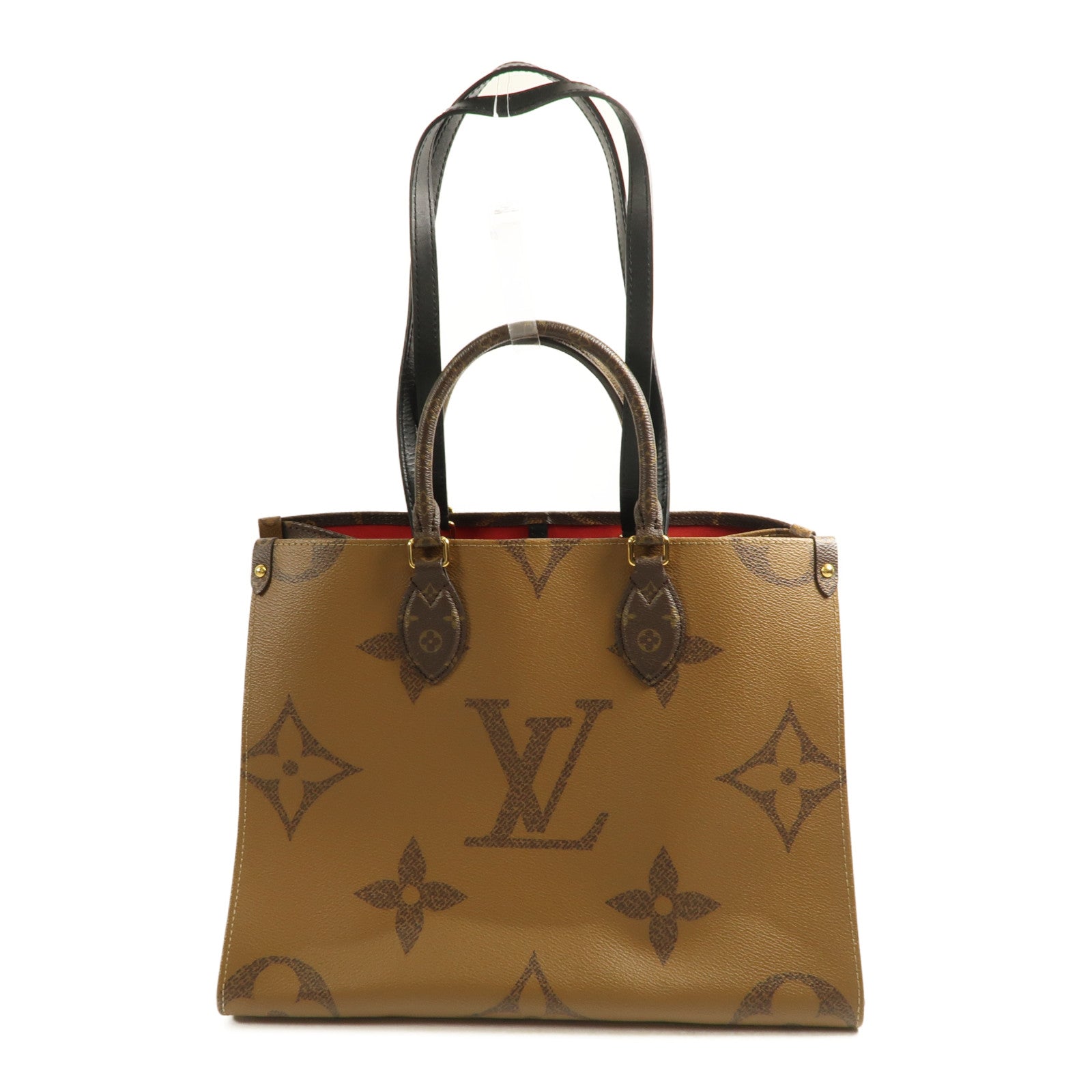 LOUIS VUITTON Monogram Giant On The Go MM金扣手挽肩背兩用袋啡色