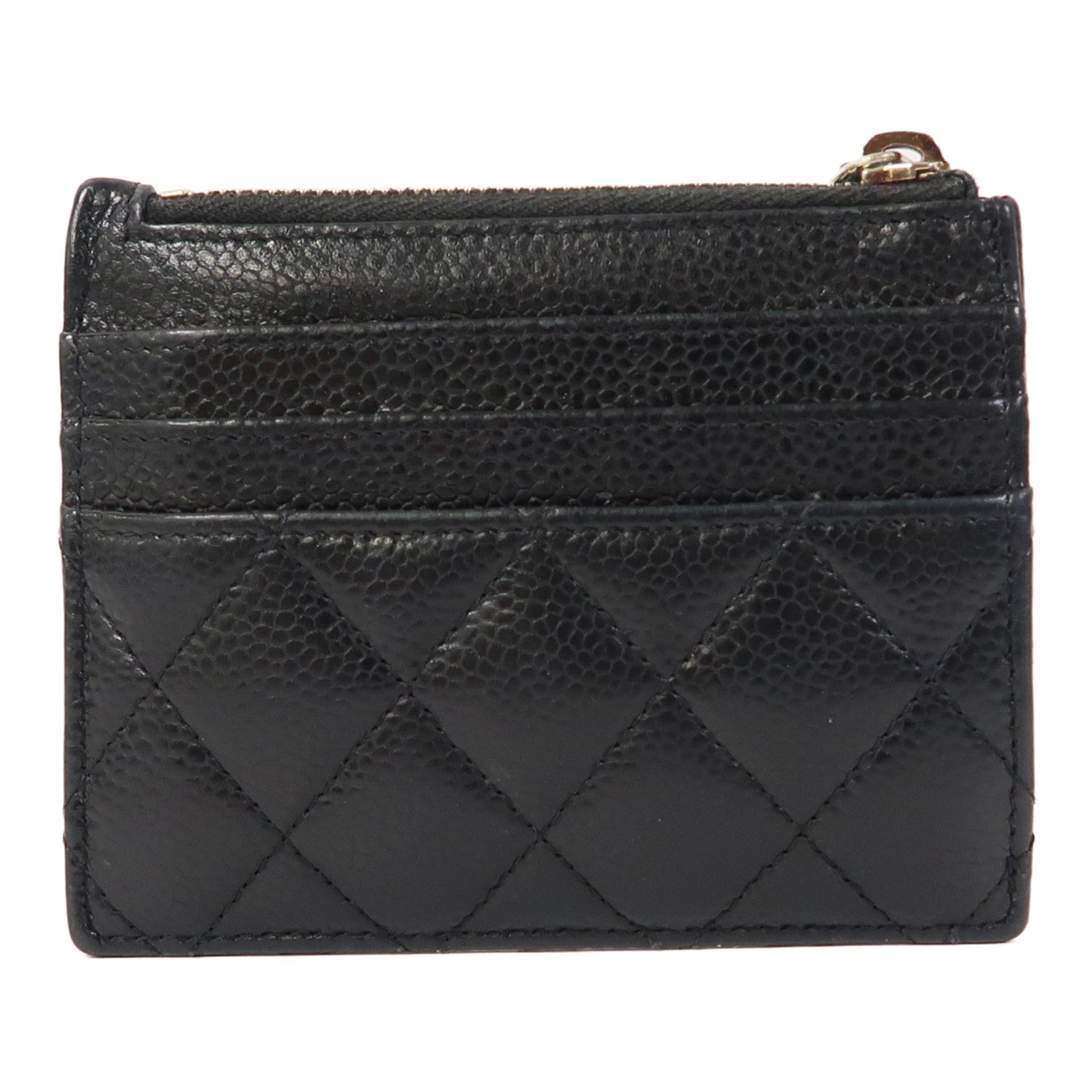 CHANEL 菱格Caviar皮革Card Case金扣卡片套黑色