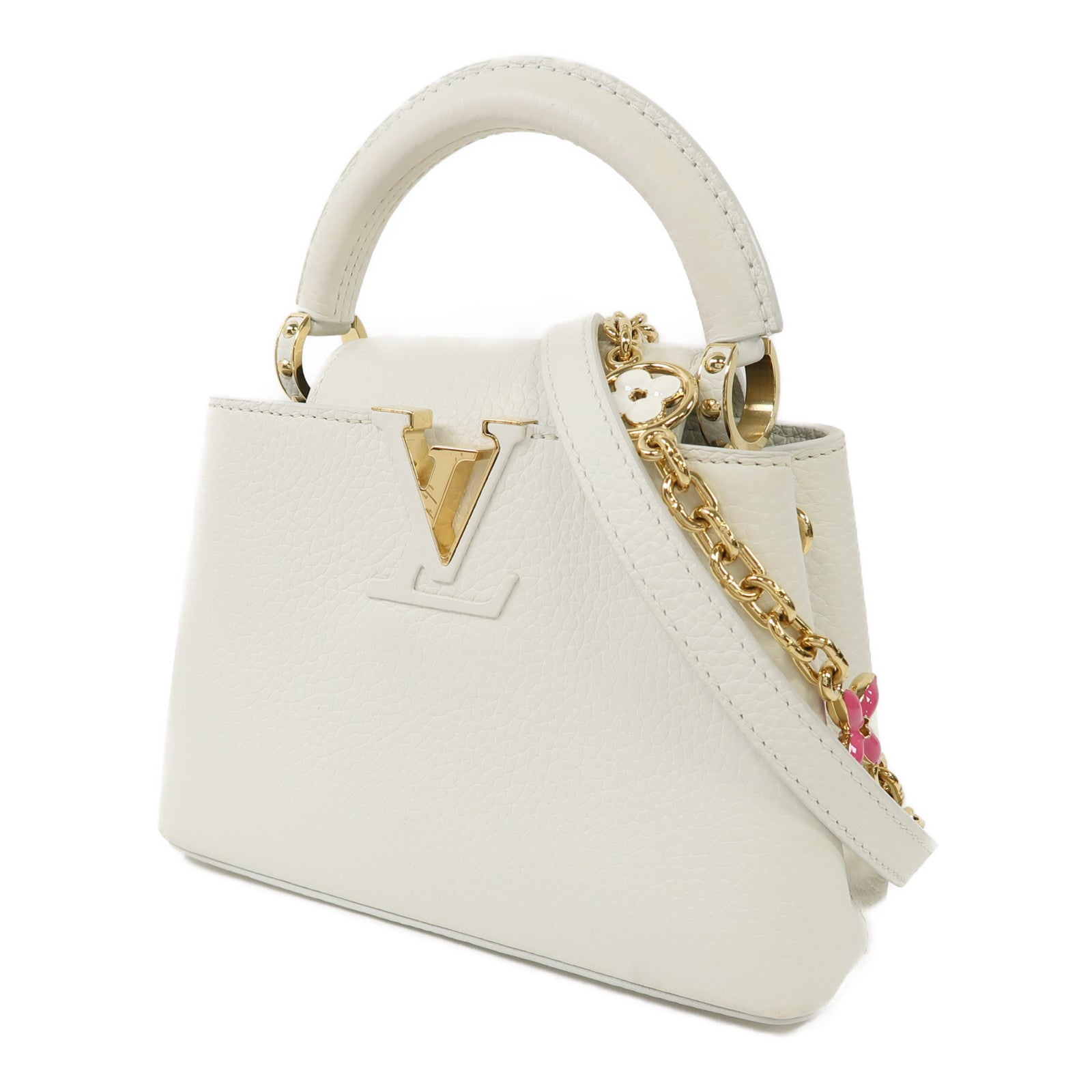 LOUIS VUITTON 牛皮皮革Capucines Mini金扣手挽肩背兩用袋白色