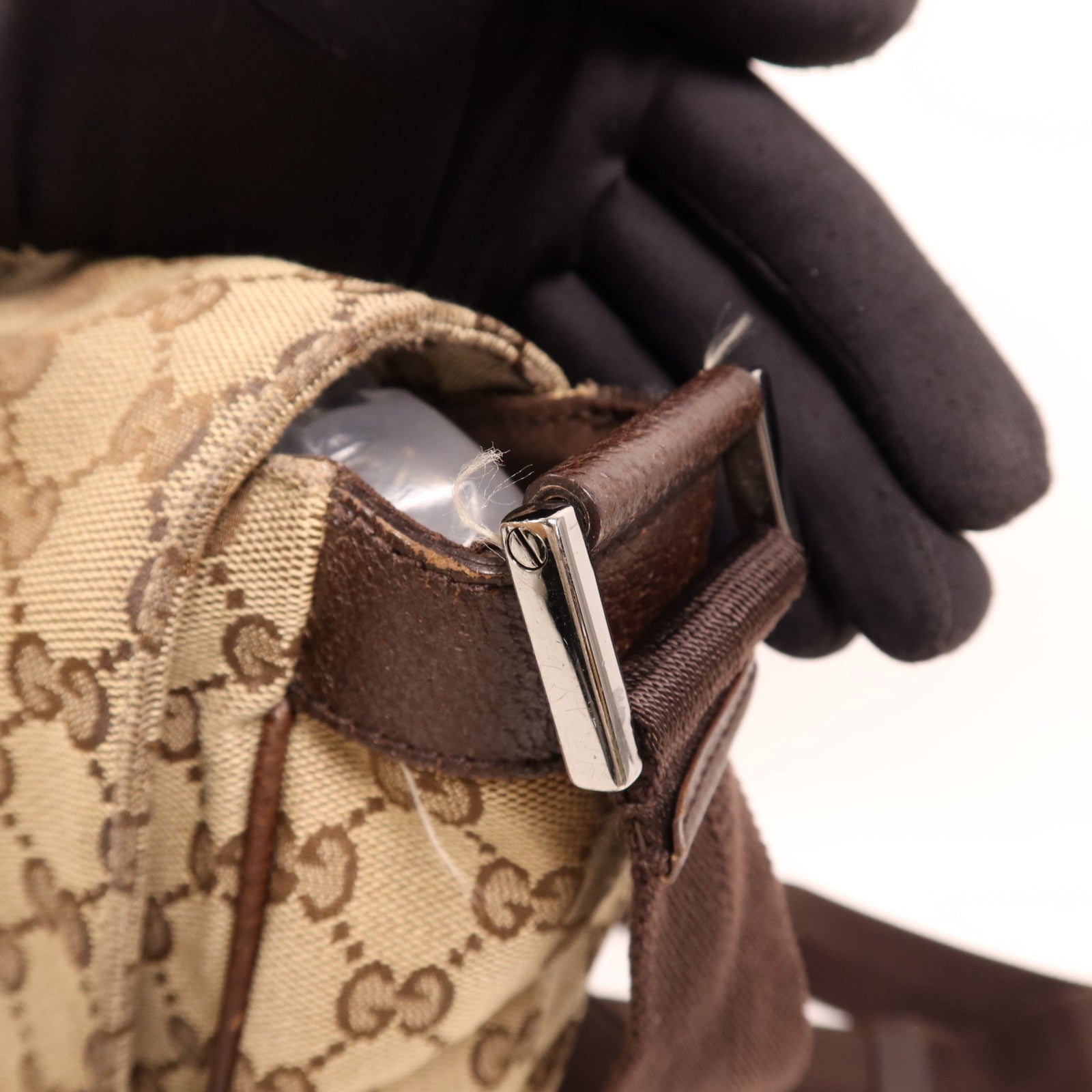 GUCCI 帆布Shoulder Bag銀扣肩背袋