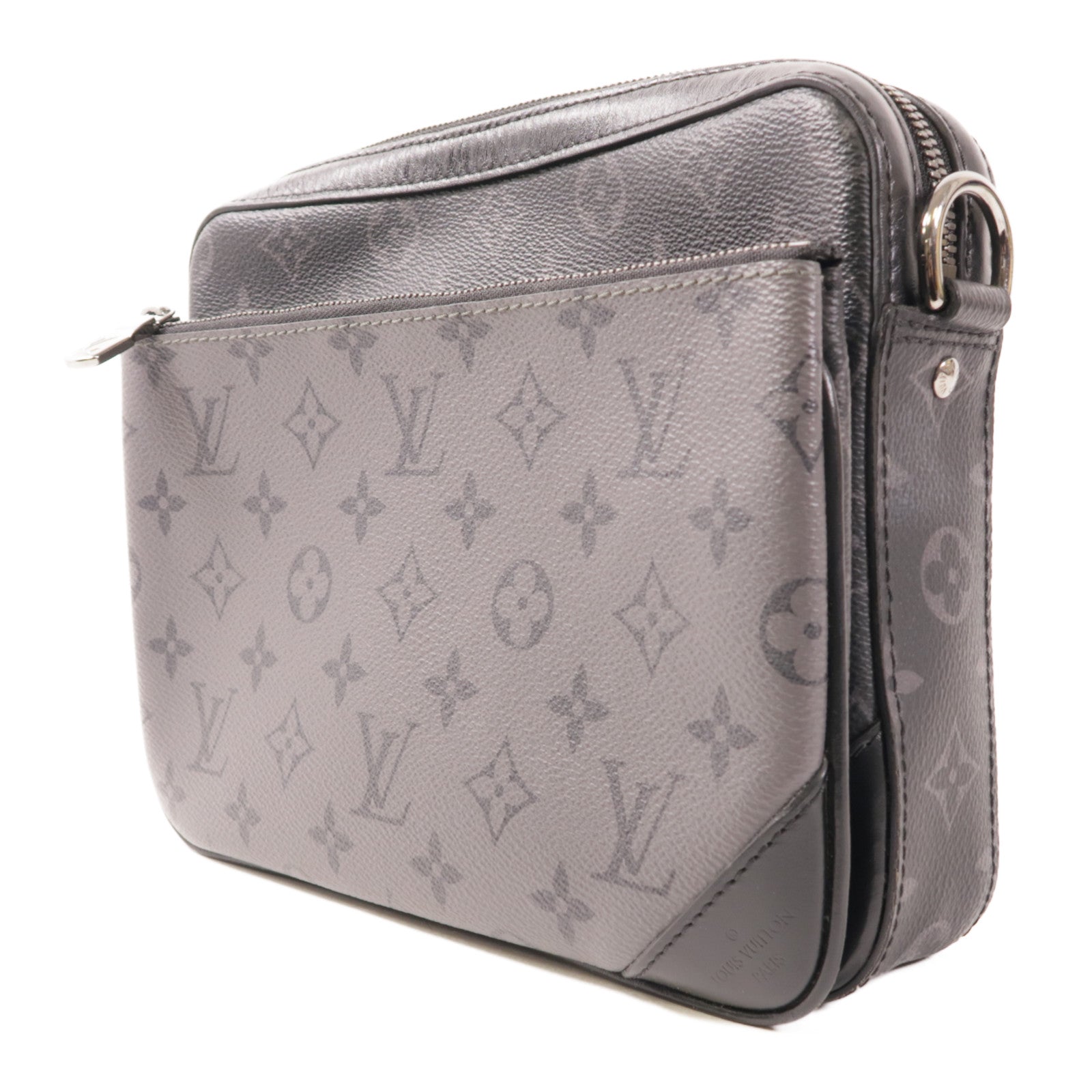 LOUIS VUITTON Monogram Eclipse Reverse Trio Messenger銀扣肩背袋灰色