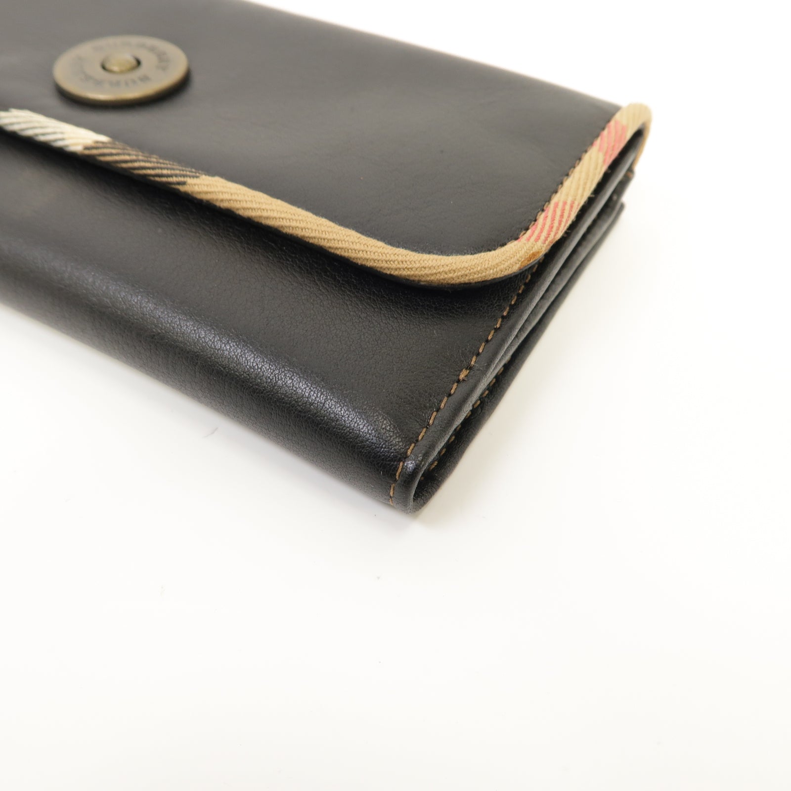 BURBERRY 【激減優惠】牛皮皮革Wallet金扣啪鈕長錢包黑色