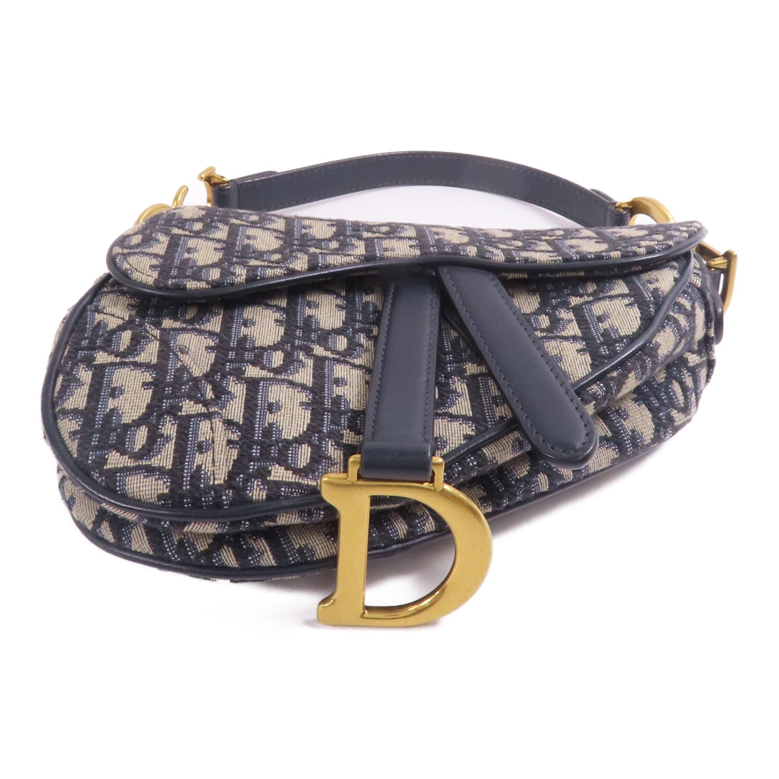 Dior CD GHW Saddle Handbag Canvas Navy/Beige