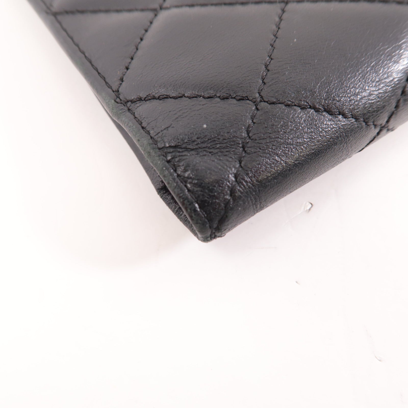 CHANEL 菱格牛皮皮革Cambon Long Wallet銀扣長錢包黑色