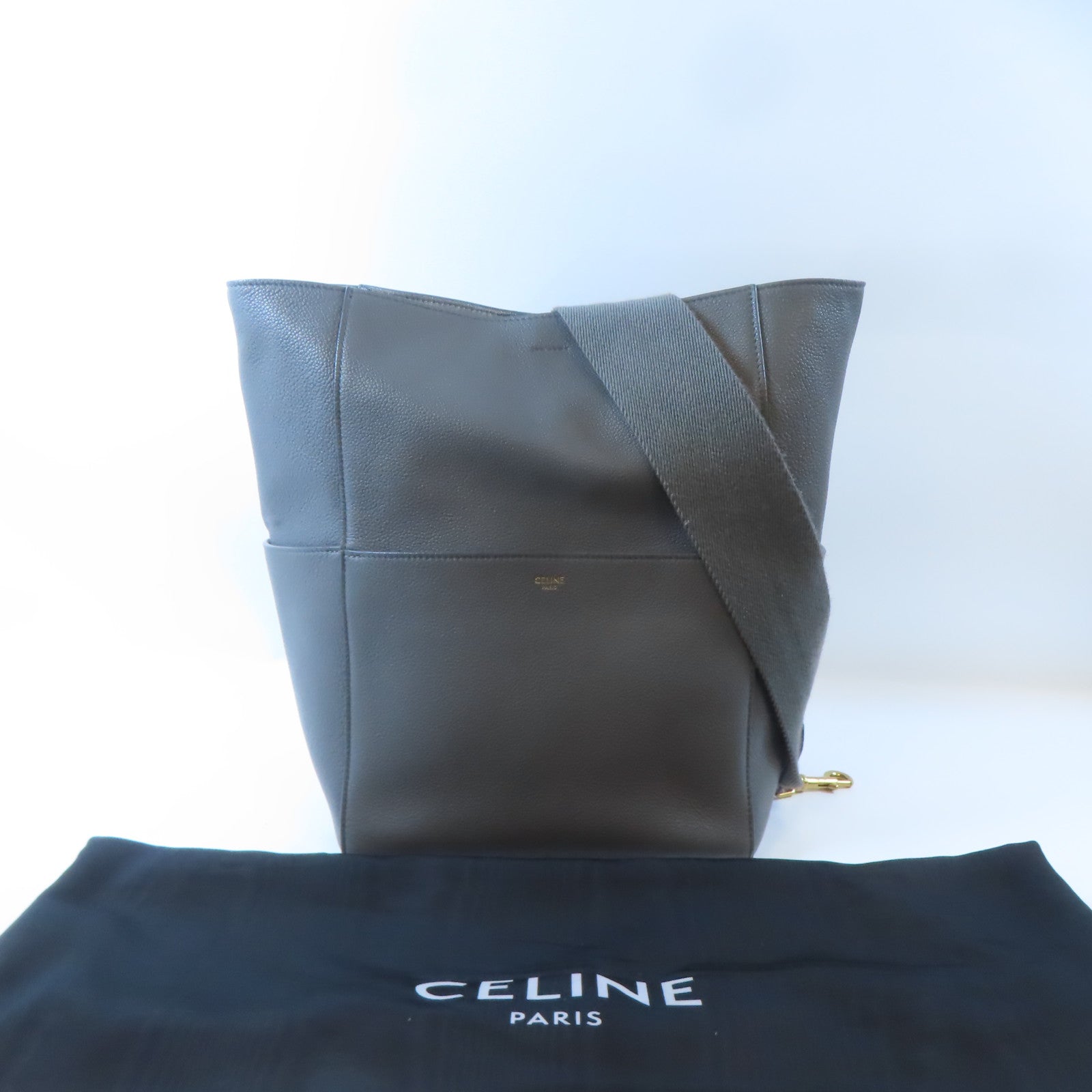 CELINE 牛皮皮革Shoulder Bag金扣肩背袋灰色