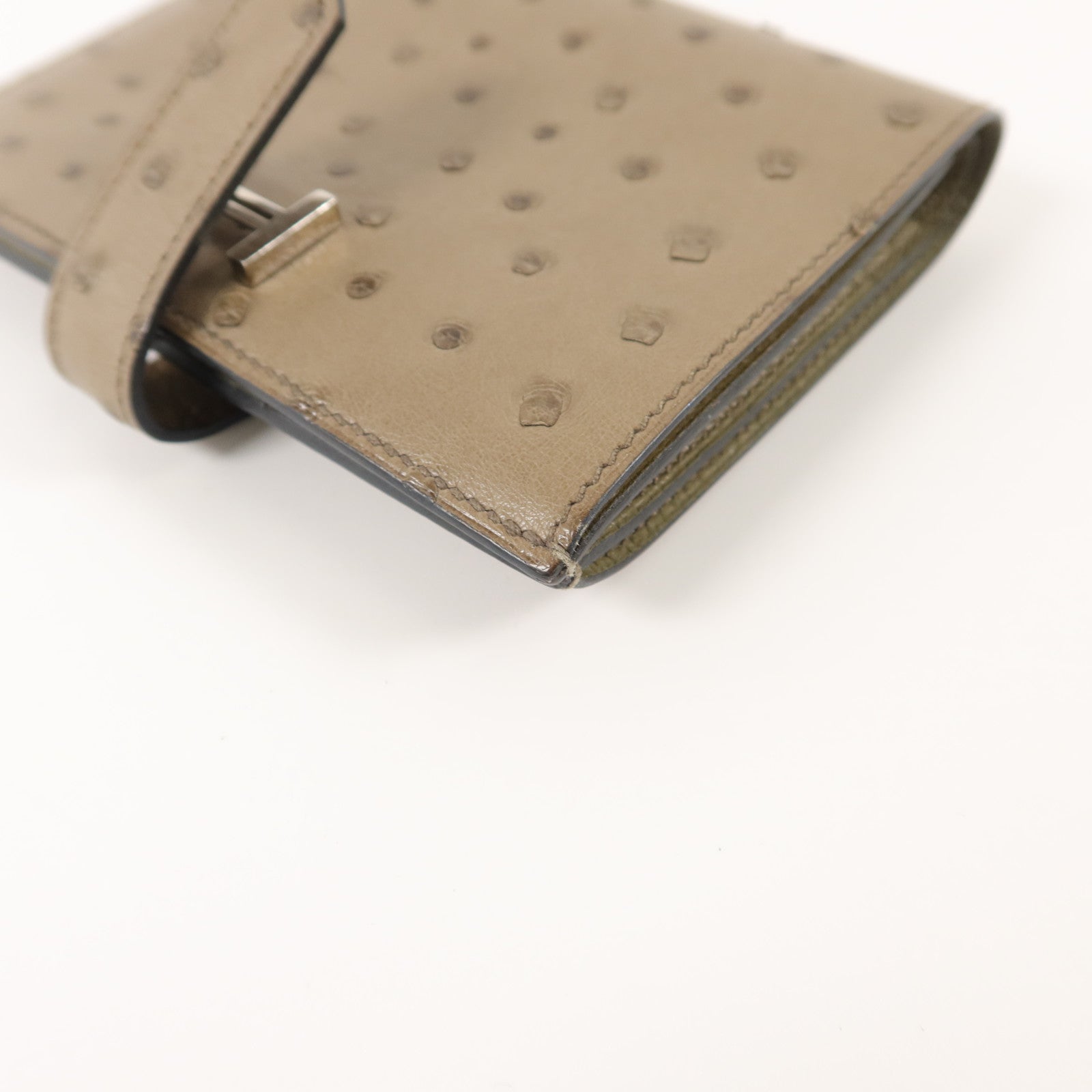 HERMES 鴕鳥皮革Bearn Bifold Wallet錢包Mousse