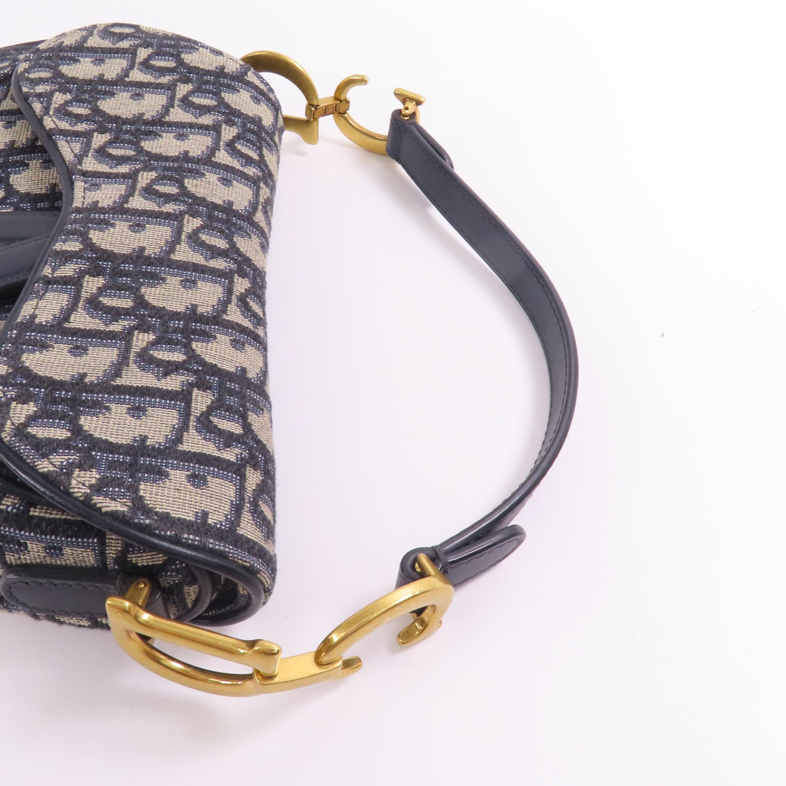 Dior CD GHW Saddle Handbag Canvas Navy/Beige
