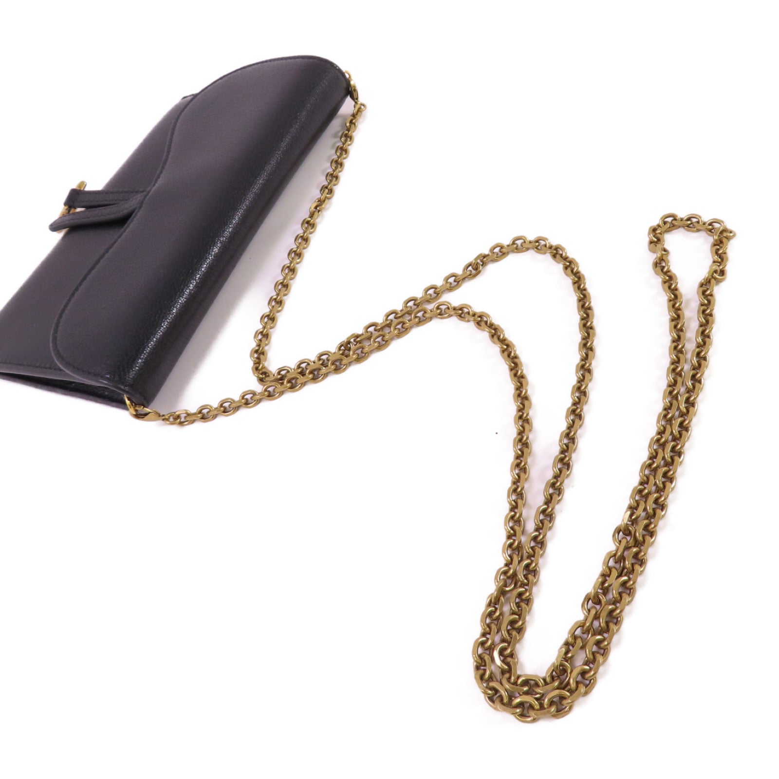 Dior 牛皮皮革Saddle Long Wallet With Chain Shoulder Bag金扣錢包肩背袋黑色