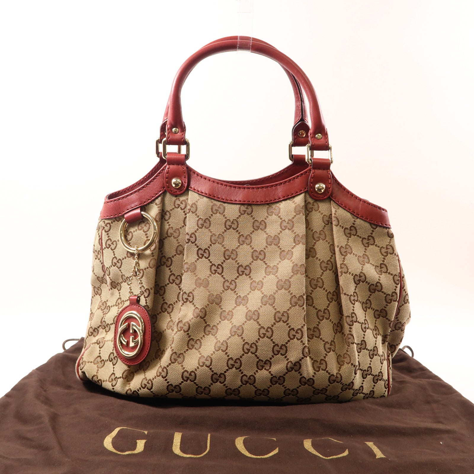 GUCCI 帆布Handbag/Shoulder Bag金扣手挽袋/肩背袋棕色/紅色