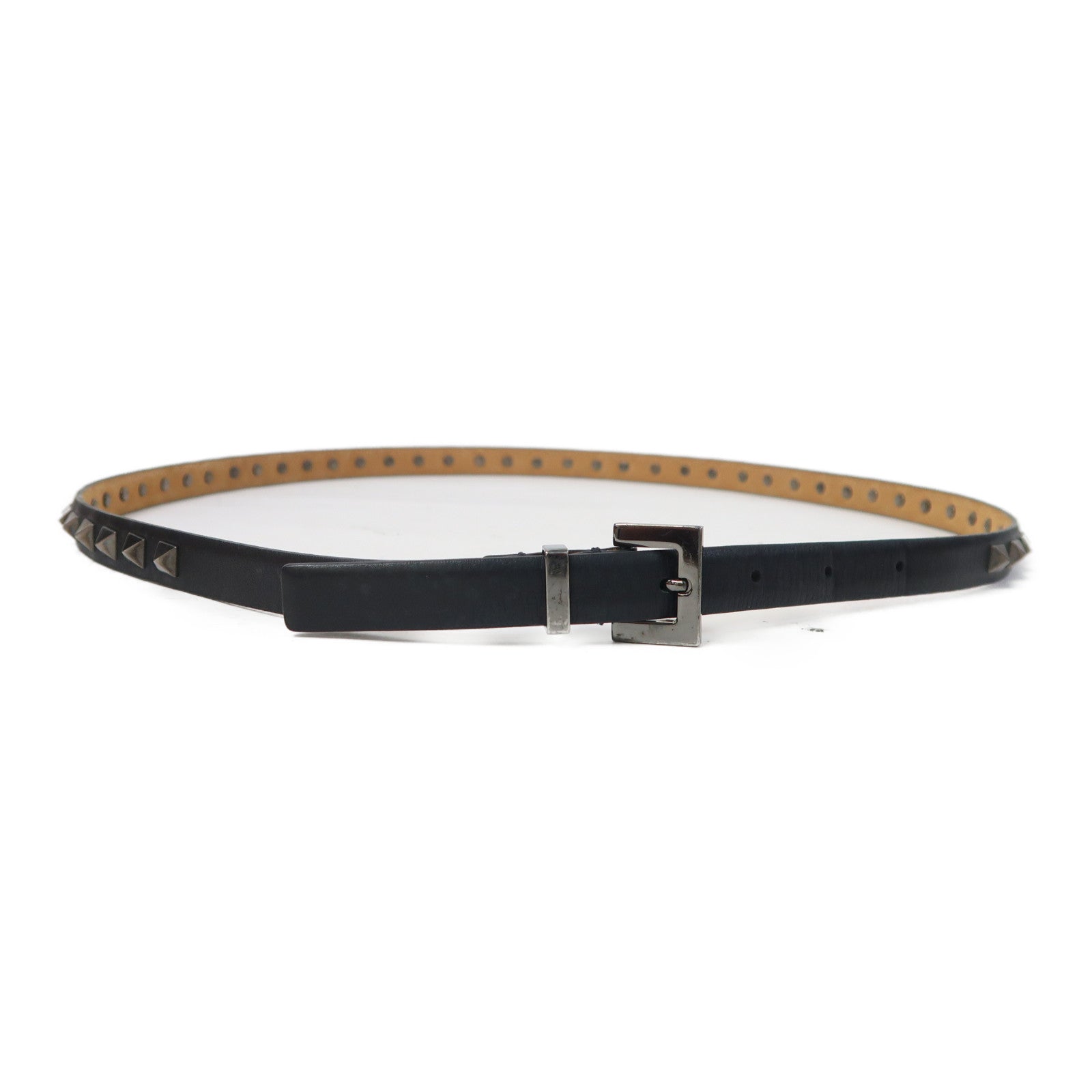 Valentino 牛皮皮革Belt銀扣皮帶黑色