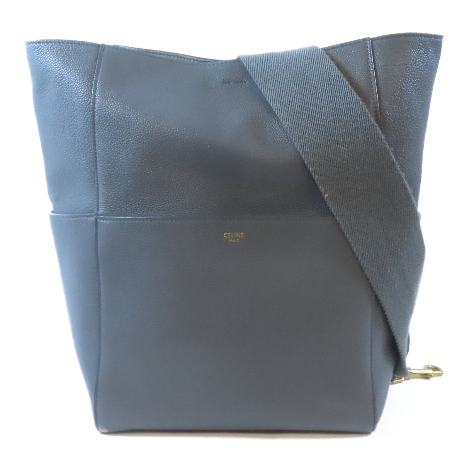 CELINE 牛皮皮革Shoulder Bag金扣肩背袋灰色