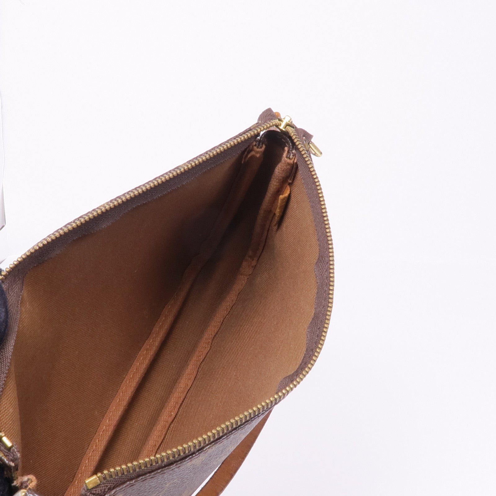 LOUIS VUITTON Monogram Pochette Accessoires金扣手挽袋棕色