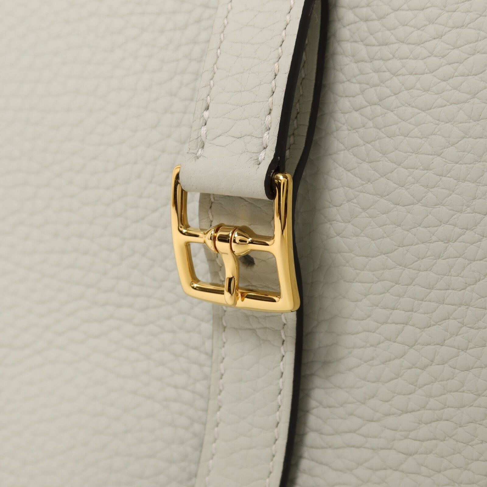 HERMES Clemence皮革Halzan 25金扣手挽肩背兩用袋Gris Neve/Gris Meyer
