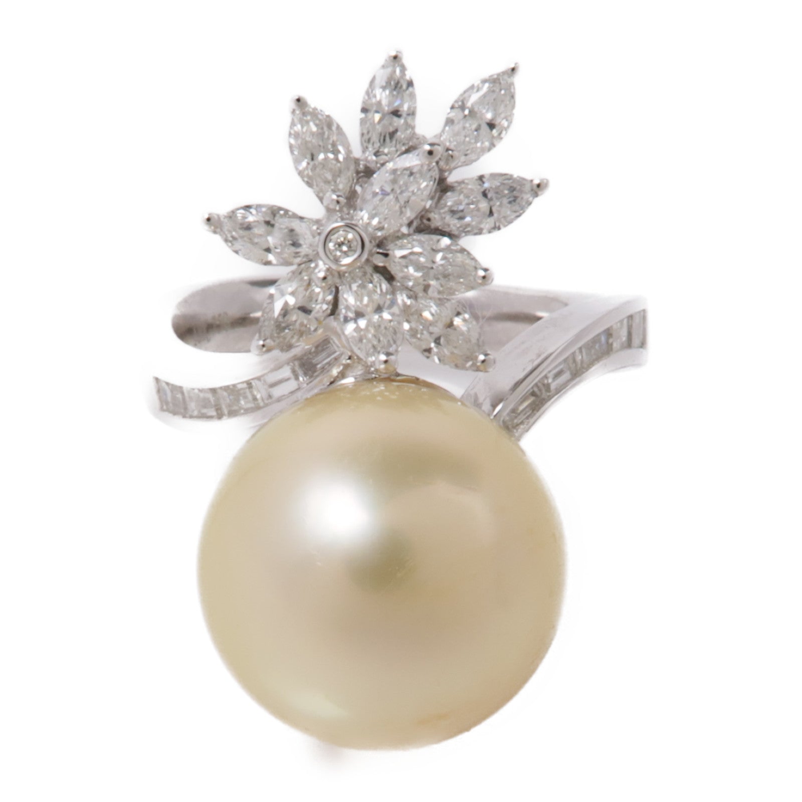 JEWELRY 18K白金Diamond Ring 8.9g珍珠/0.96ct鑽石戒指US#6