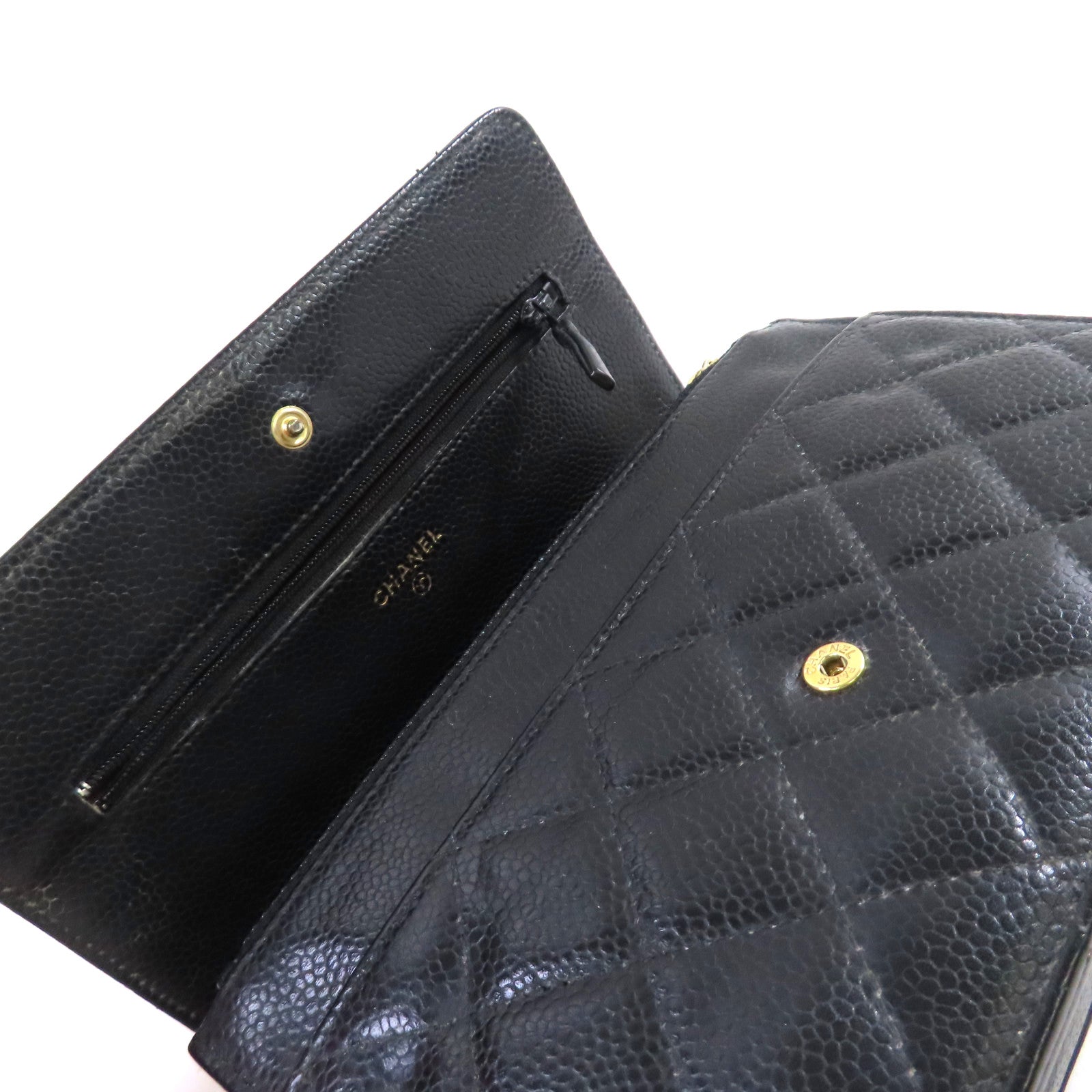 CHANEL 【激減優惠】菱格Caviar皮革WOC Wallet On Chain Shoulder Bag金扣鏈帶肩背袋黑色