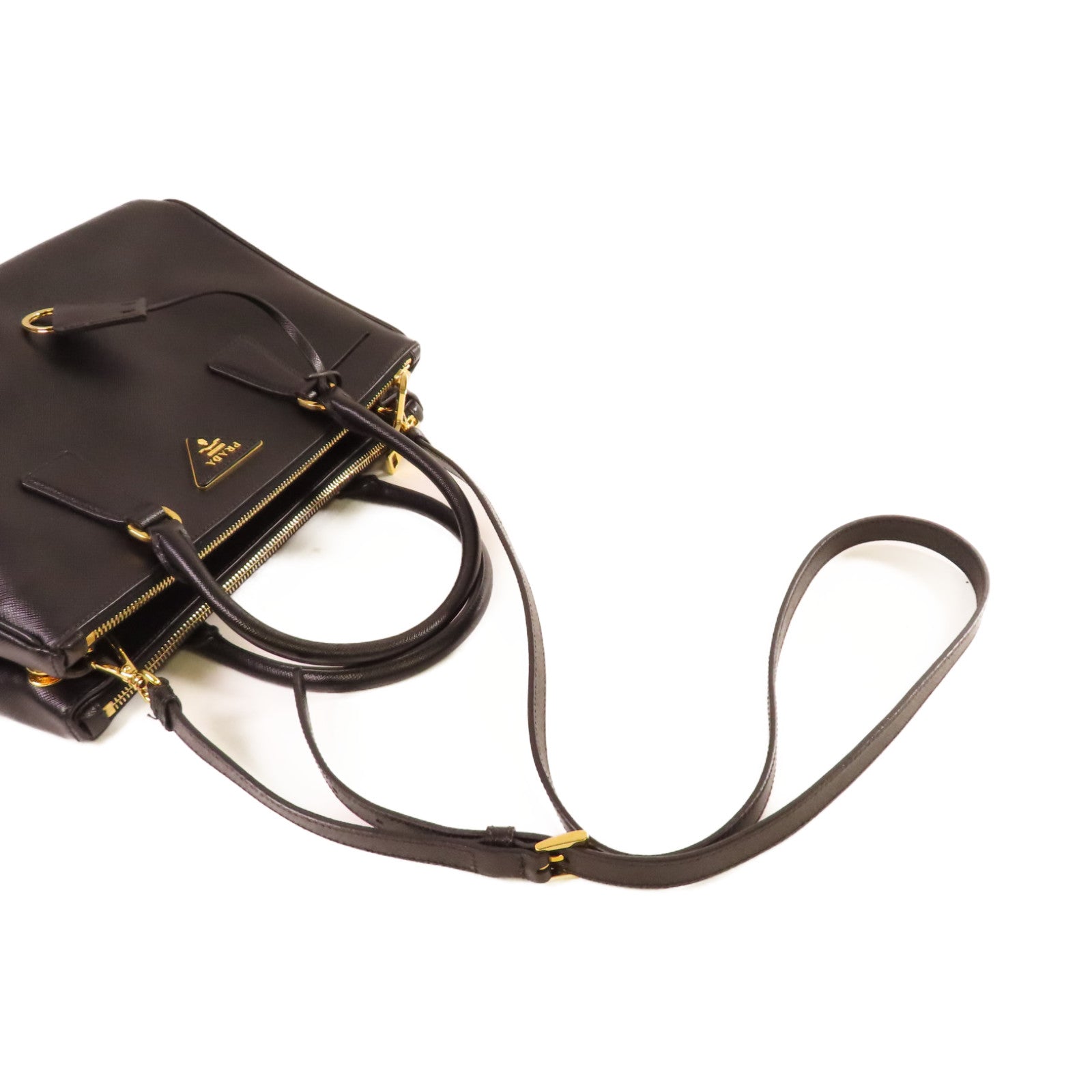 PRADA Saffiano Lux皮革Galleria 2Way Shoulder Bag金扣手挽肩背兩用袋黑色