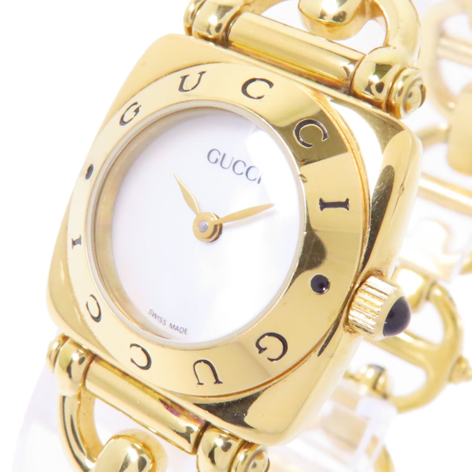 GUCCI Horsebit Chain Watch不鏽鋼手錶石英機芯白色