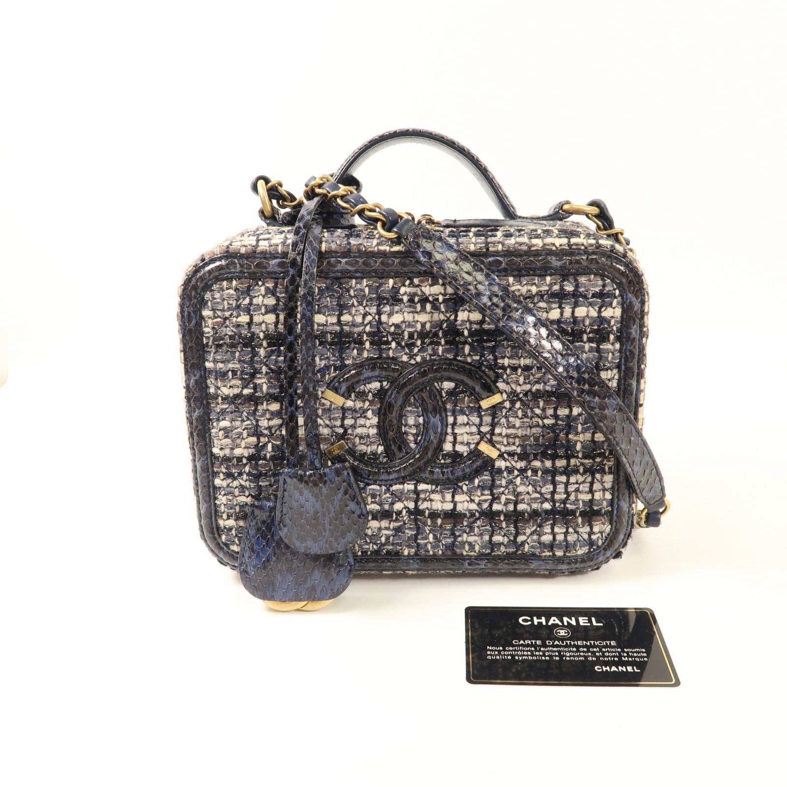 CHANEL 粗花呢/蛇皮皮革Vanity Case金扣手挽肩背兩用袋