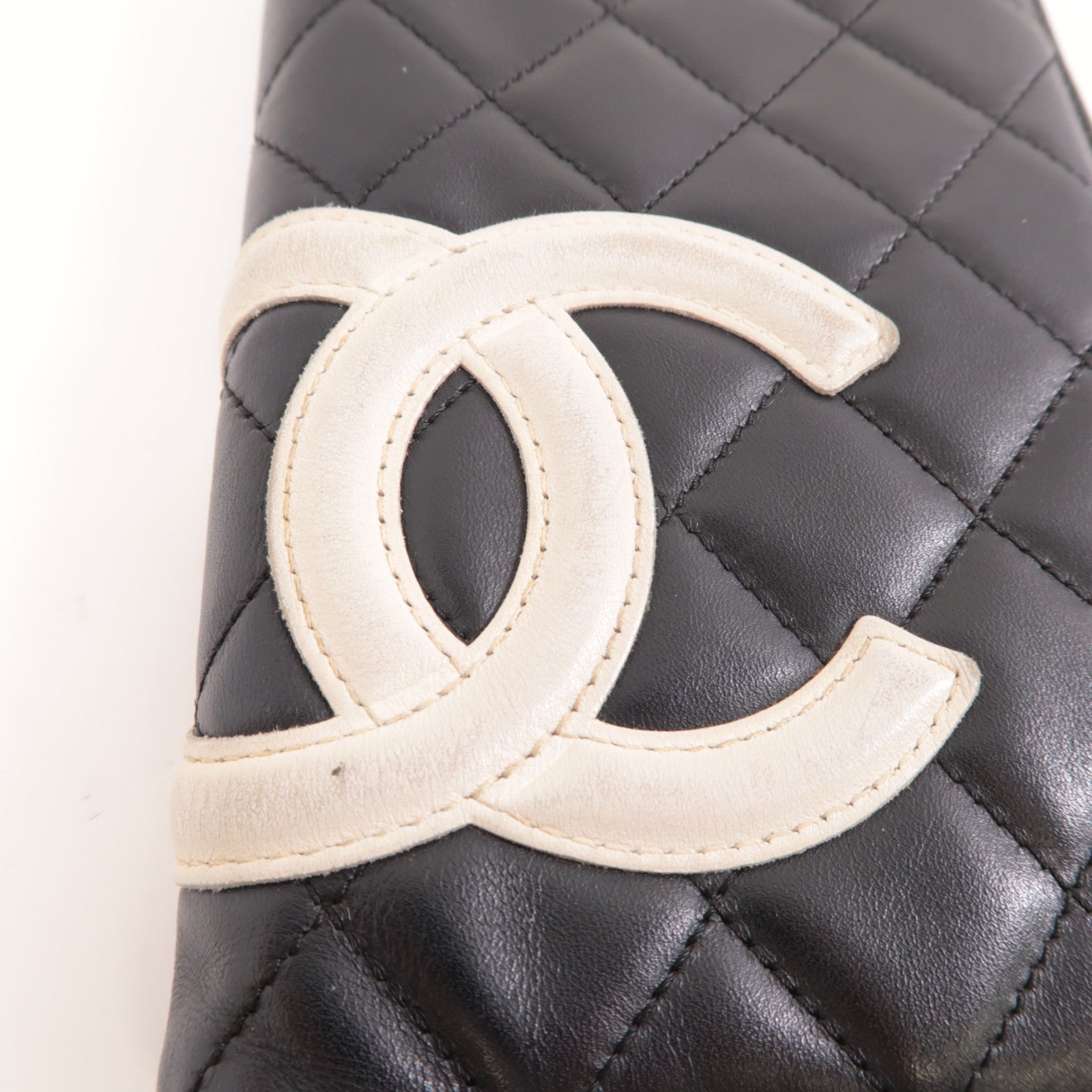 CHANEL 菱格牛皮皮革Cambon Long Wallet銀扣長錢包黑色