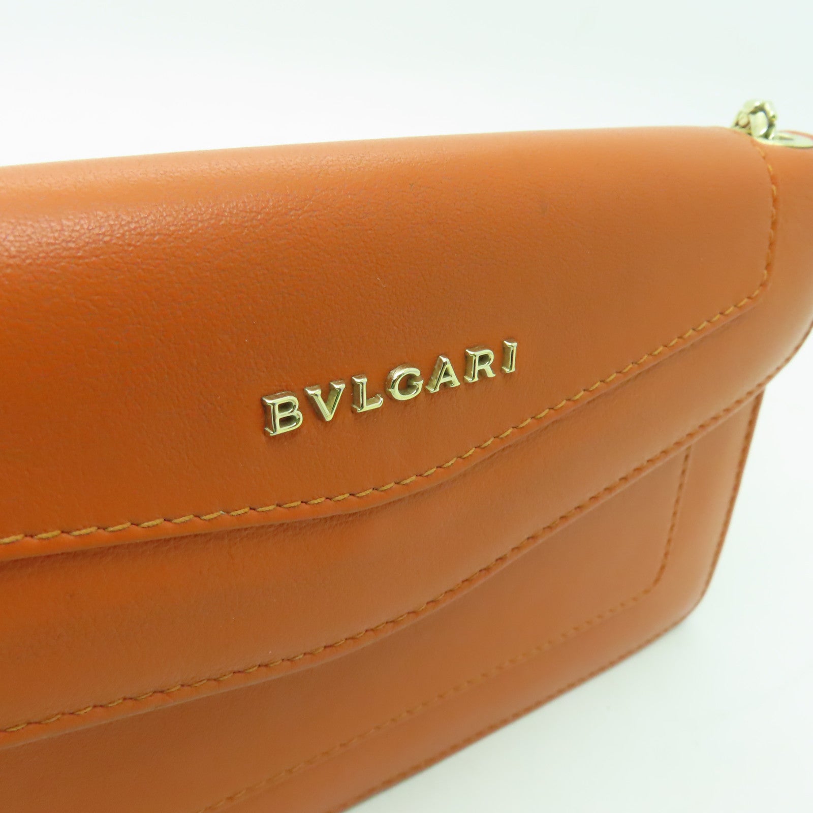 BVLGARI 【清倉大減價】牛皮皮革Chain Shoulder金扣鏈帶肩背袋橙色
